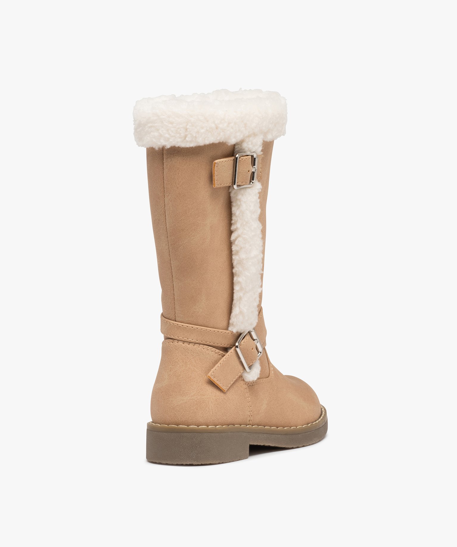 Bottes fille à talon plat et bordures en sherpa rose | GEMO