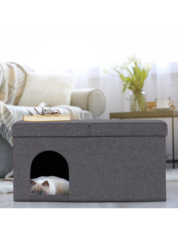 relaxdays Katzenhöhle in Grau - (B)74,5 x (H)38,5 x (T)37 cm günstig kaufen onesize