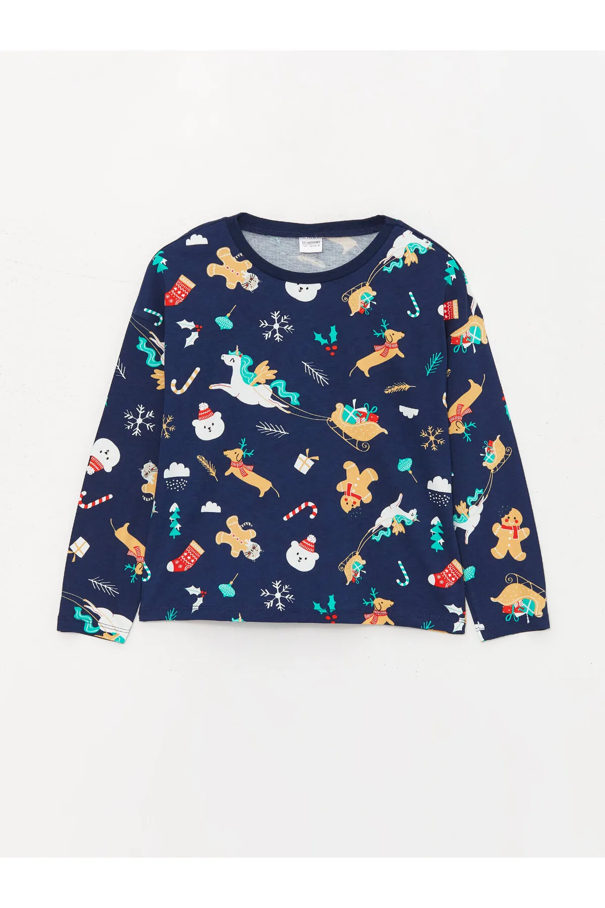 LC Waikiki  Langarm-Pyjama-Set für Mädchen mit Rundhalsausschnitt und Neujahrsmotiv
