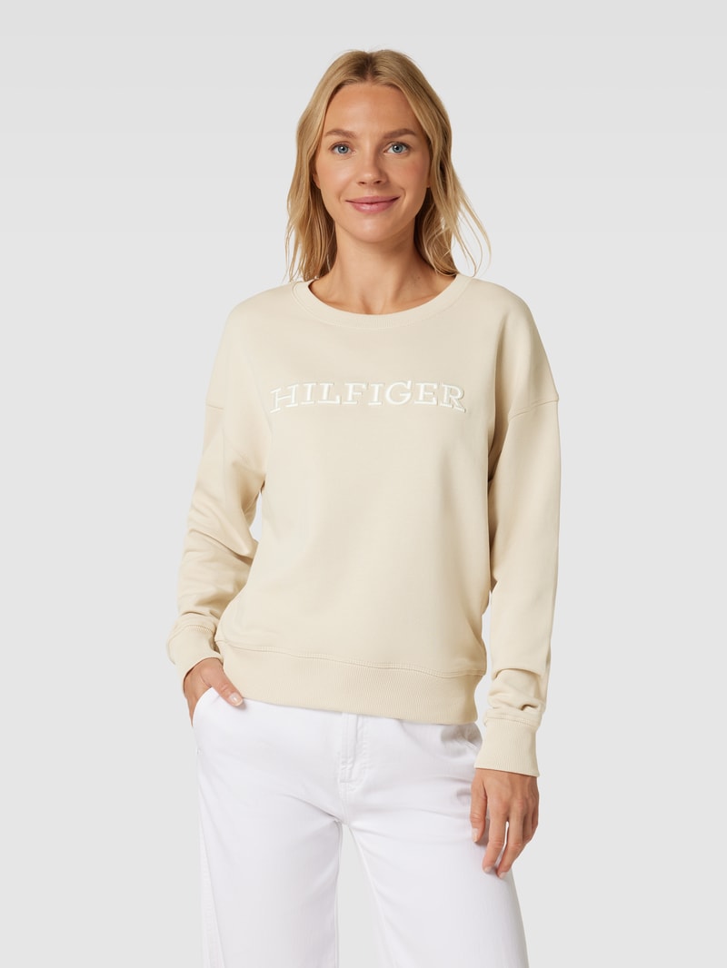 Sweatshirt aus Baumwolle mit Label-Detail in beige