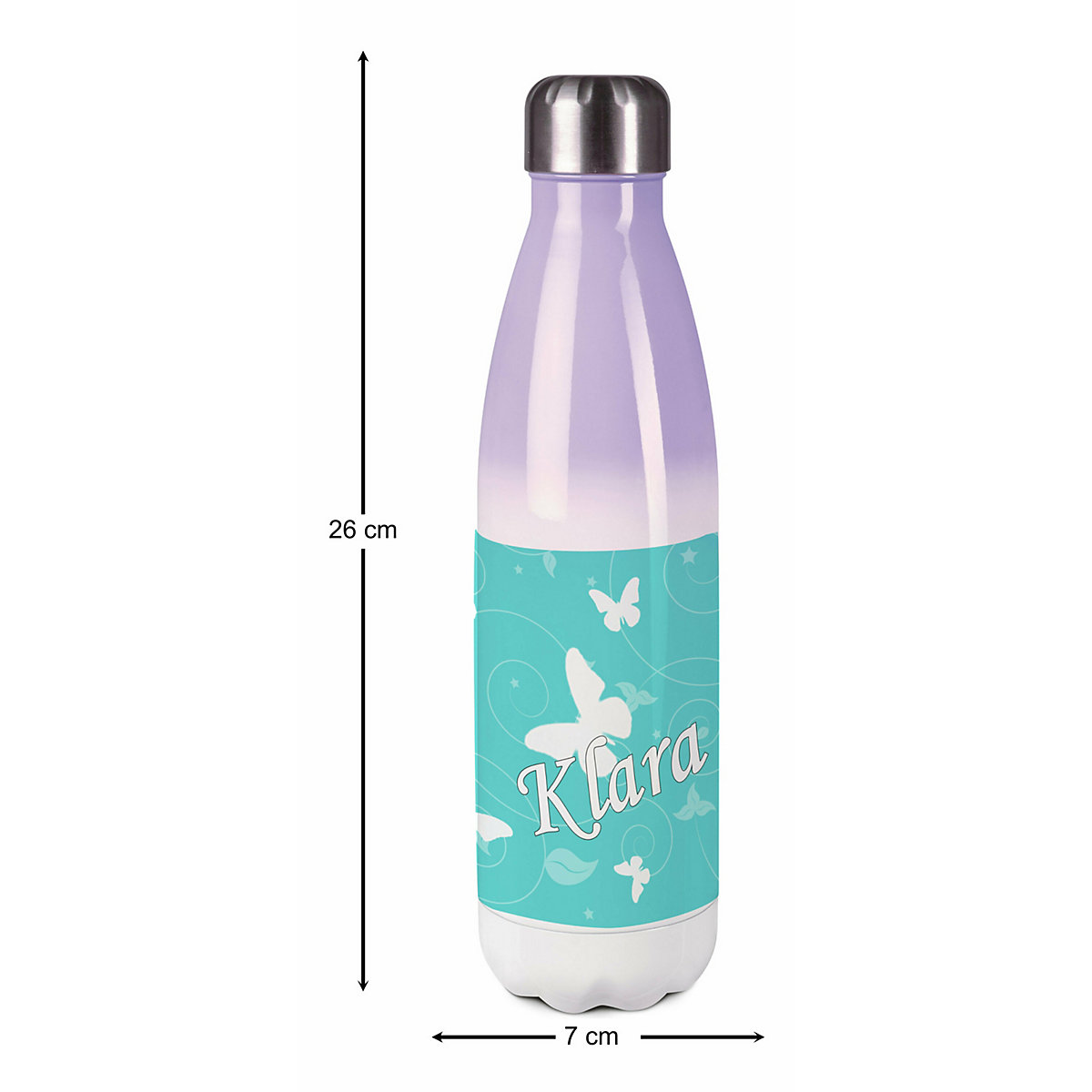 Edelstahl Kinder Thermoflasche / Trinkflasche bunt Schmetterling Ornamente Farbe türkis Spülmaschinenfest, Auslaufsicher, Bruchfest, Doppelwandig, Für Heißgetränke geeignet, Mit Deckel, Isoliert