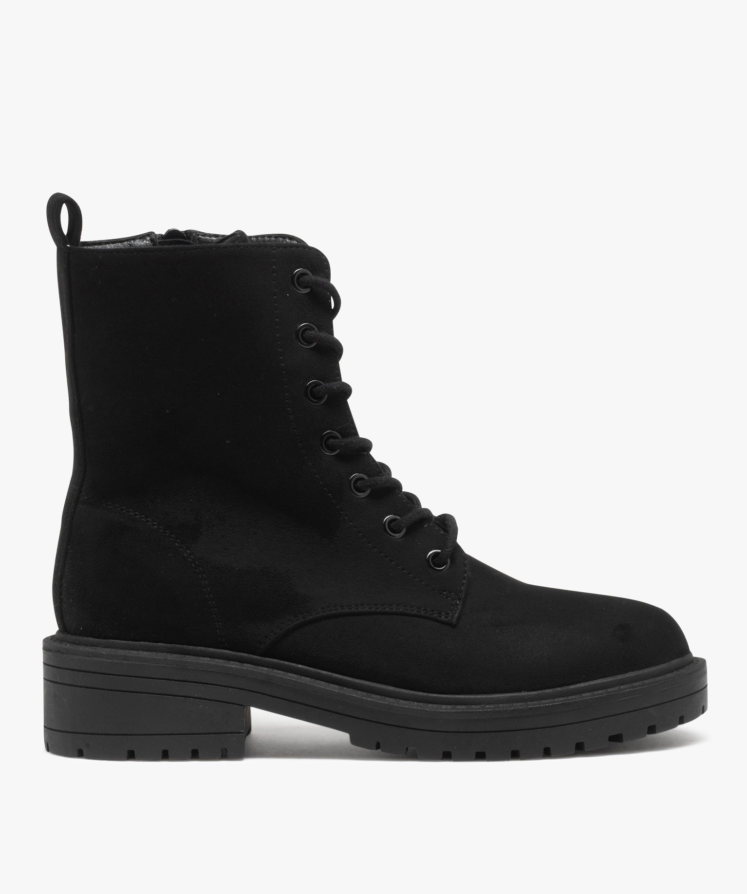 Boots femme dessus uni en suédine à zip et à lacets noir | GEMO