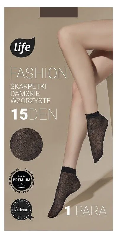 Ženske čarape Life s dijamantskim uzorkom, 15 denier, univerzalna veličina, crne