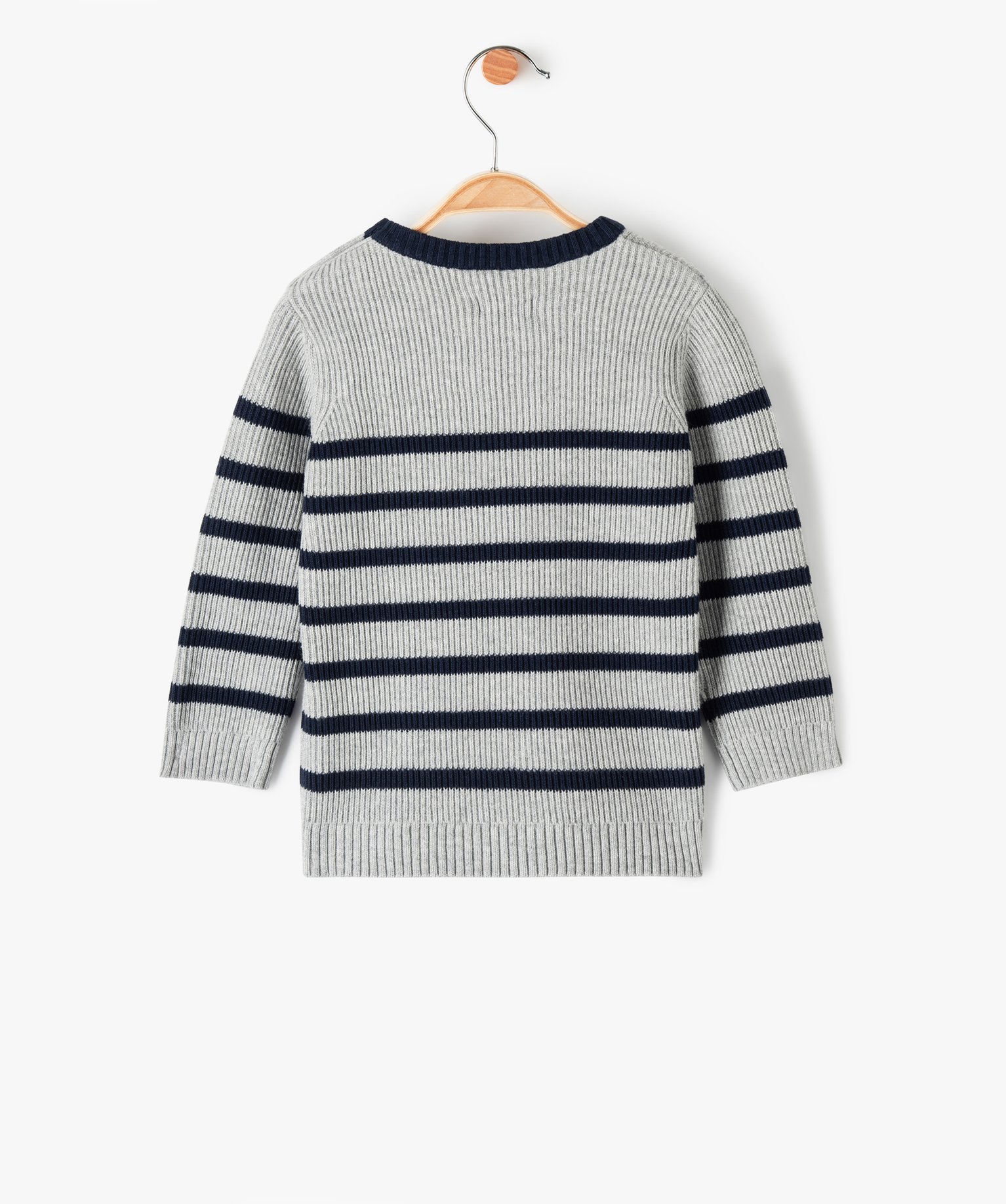 Pull bébé Garçon en maille ctelée à rayures - LuluCas... gris clair | GEMO