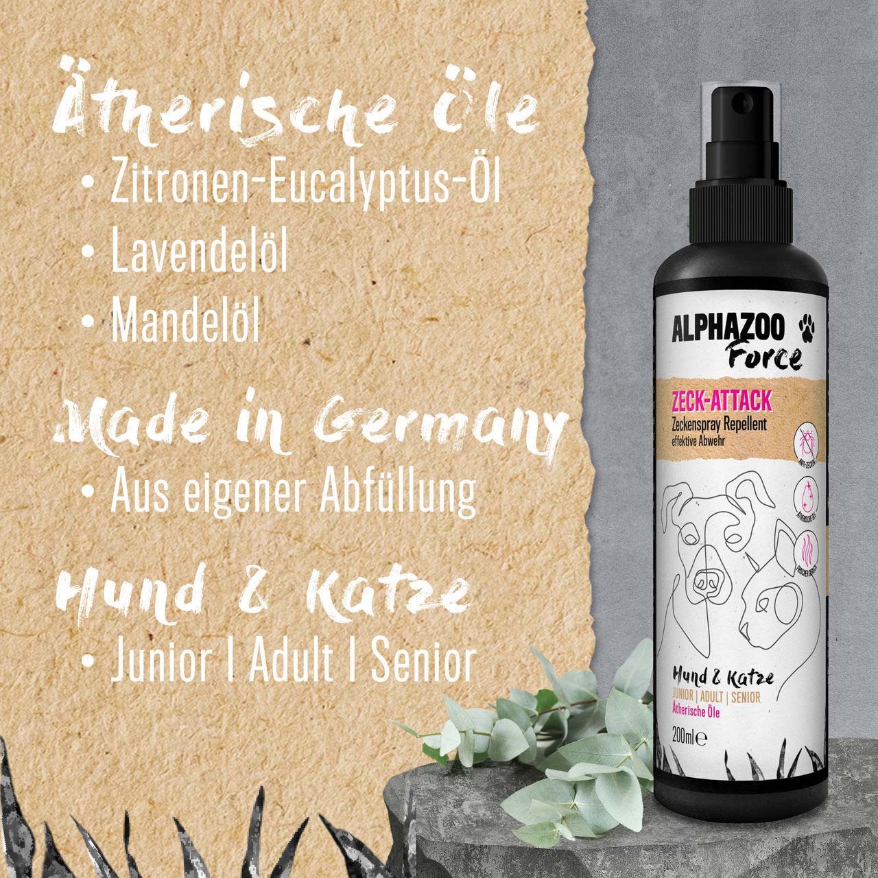 ALPHAZOO Floh- & Zeckenmittel ALPHAZOO Zeck-Attack 200ml - Zeckenspray für Hunde, Katzen, Haus- und Hoftiere 100 ml