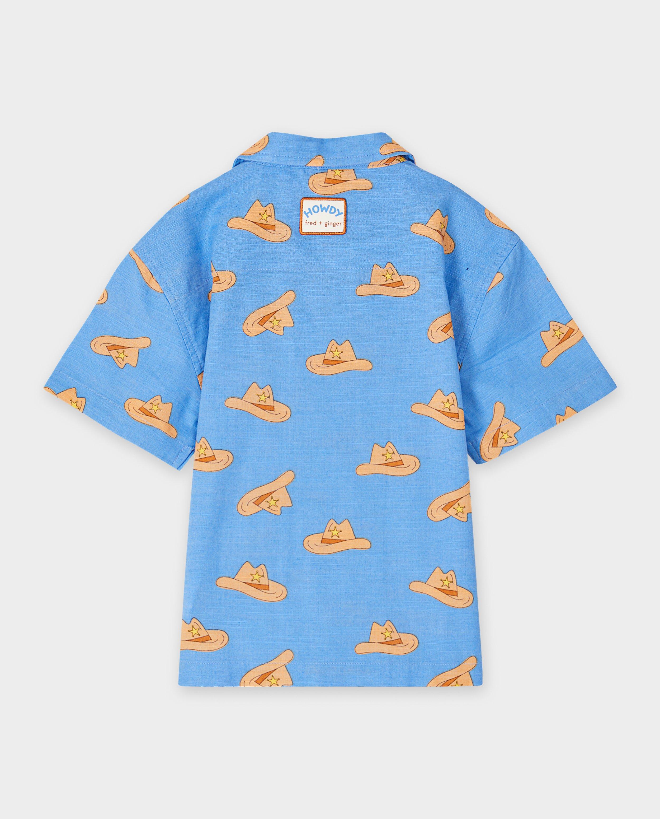 Cămașă Fred + Ginger cu imprimeu de pălării de cowboy, unisex, 92-128 albastru