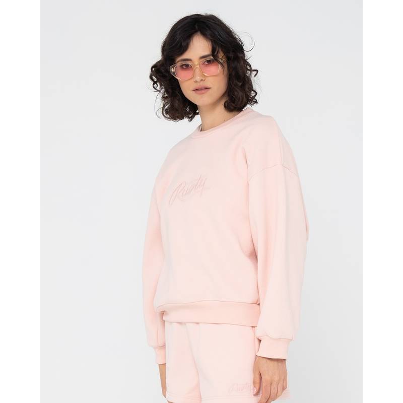 RUSTY RUSTY SCRIPT OVERSIZE CREW NECK FLEECE Rundhalspullover Damen