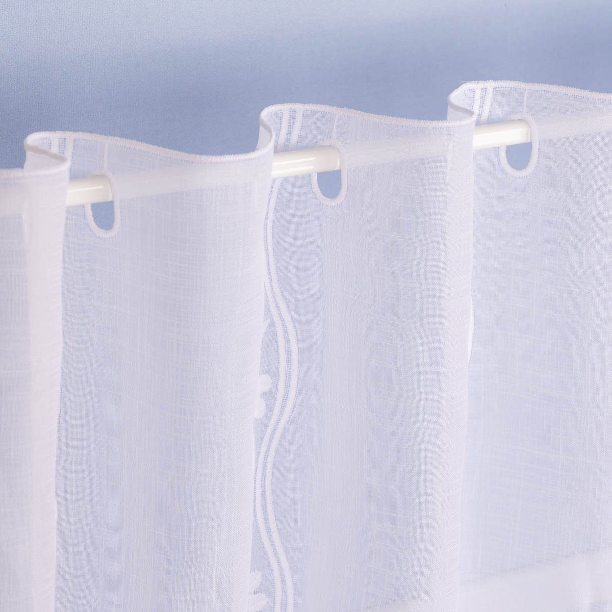 Meterware Scheibengardine Meterware Leinenstruktur Voile Stickerei Blumenranke n, SCHÖNER LEBEN., leicht perforiert, Polyester