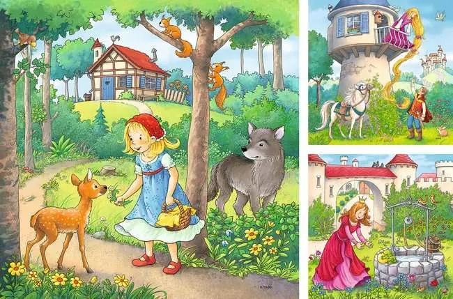 Kinderpuzzle ab 5 Jahren - Rapunzel, Rotkäppchen & der Froschkönig - 49 Teile