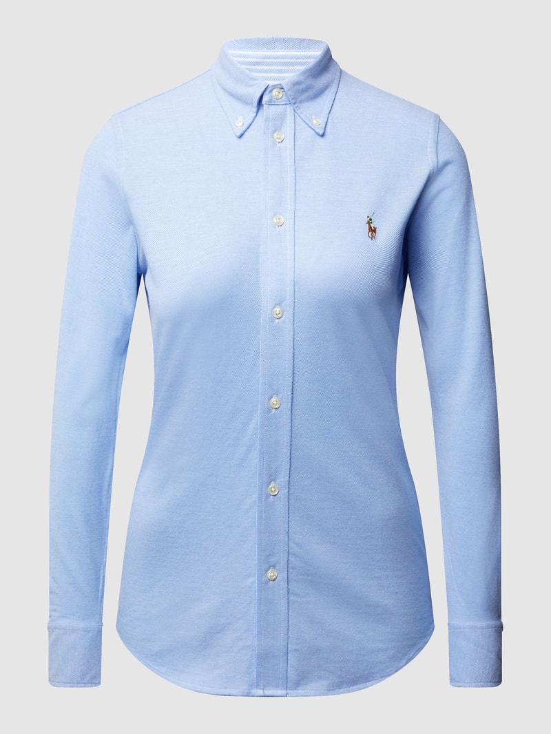 Skinny Fit Bluse aus Piqué in hellblau