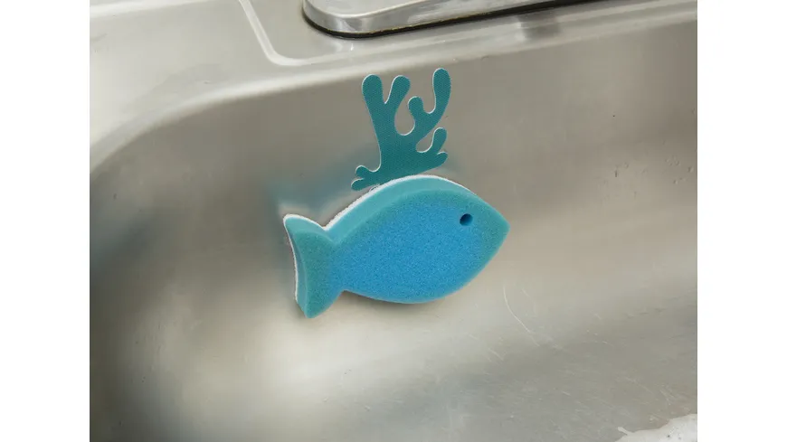 Kikkerland Schwamm Fisch + Halter Blau