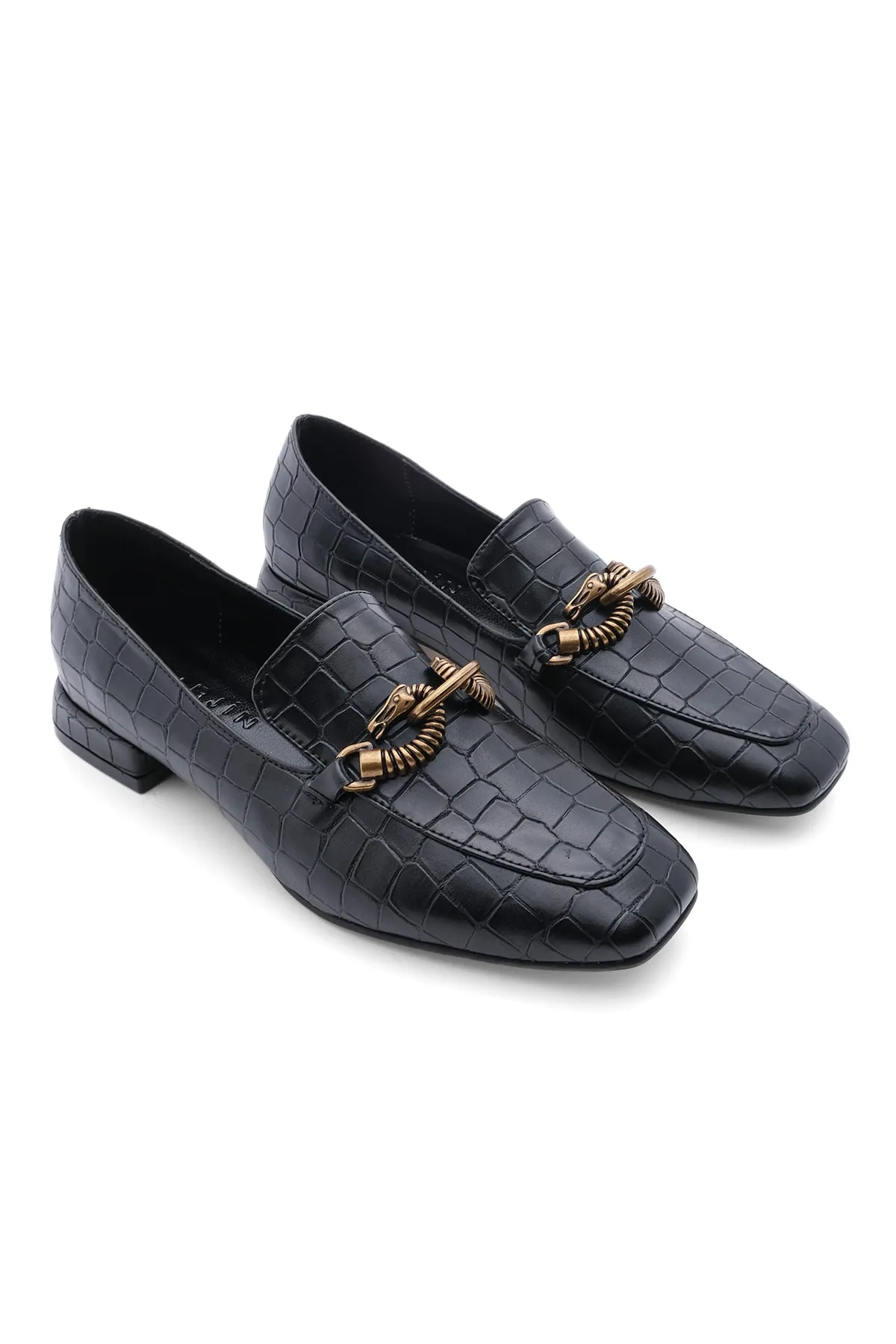 Marjin  Damen Loafer Chain Accessoire Mokassin Freizeitschuh Alva schwarz Croco