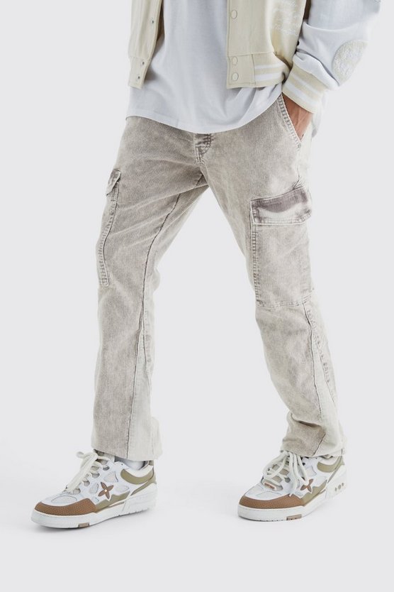 Slim-Fit Cord-Cargohose mit Acid-Waschung