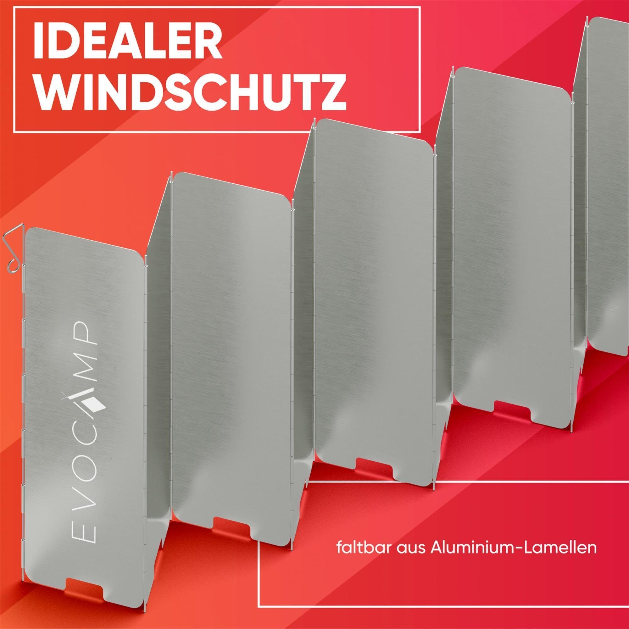 EVOCAMP Gaskocher Windschutz faltbar in 3 Größen inklusive Tasche, Windfang für Outdoor