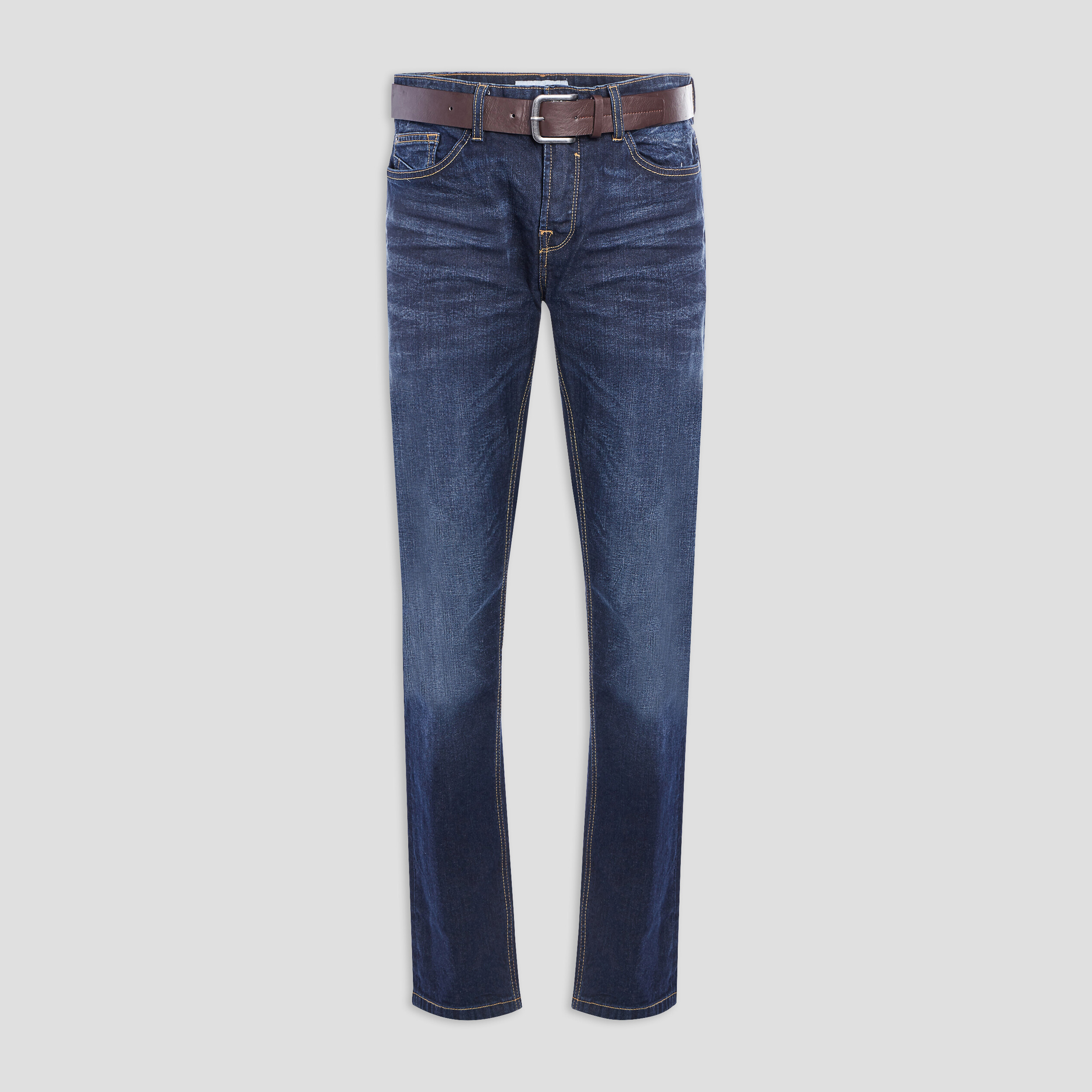 Jeans regular ceinturé denim stone homme | La Halle