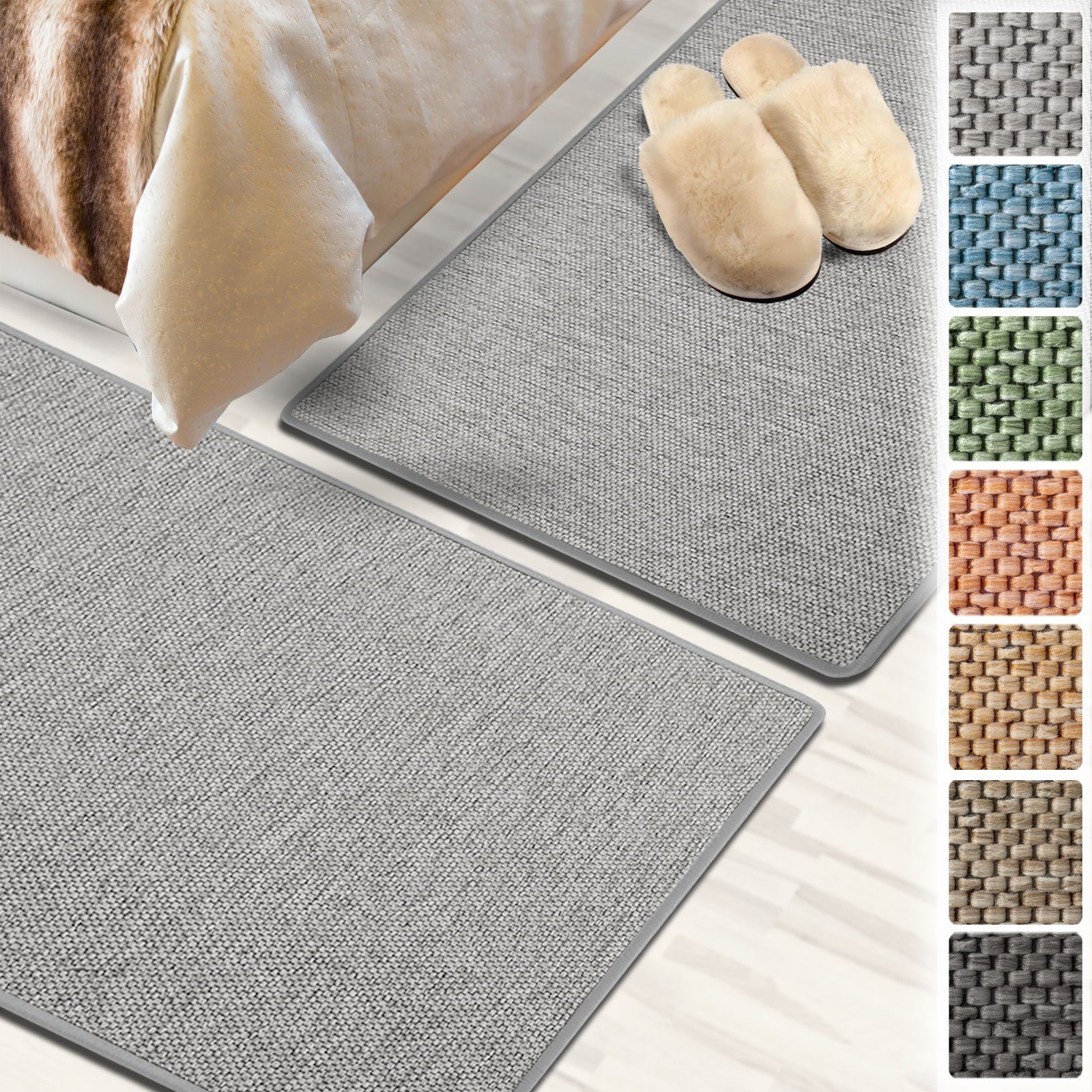 Bettumrandung Sabang Silbergrau, 3 Größen, Teppichläufer, ideal im Schlafzimmer Floordirekt, Höhe 3.5 mm, (3-tlg), in Sisal-Optik