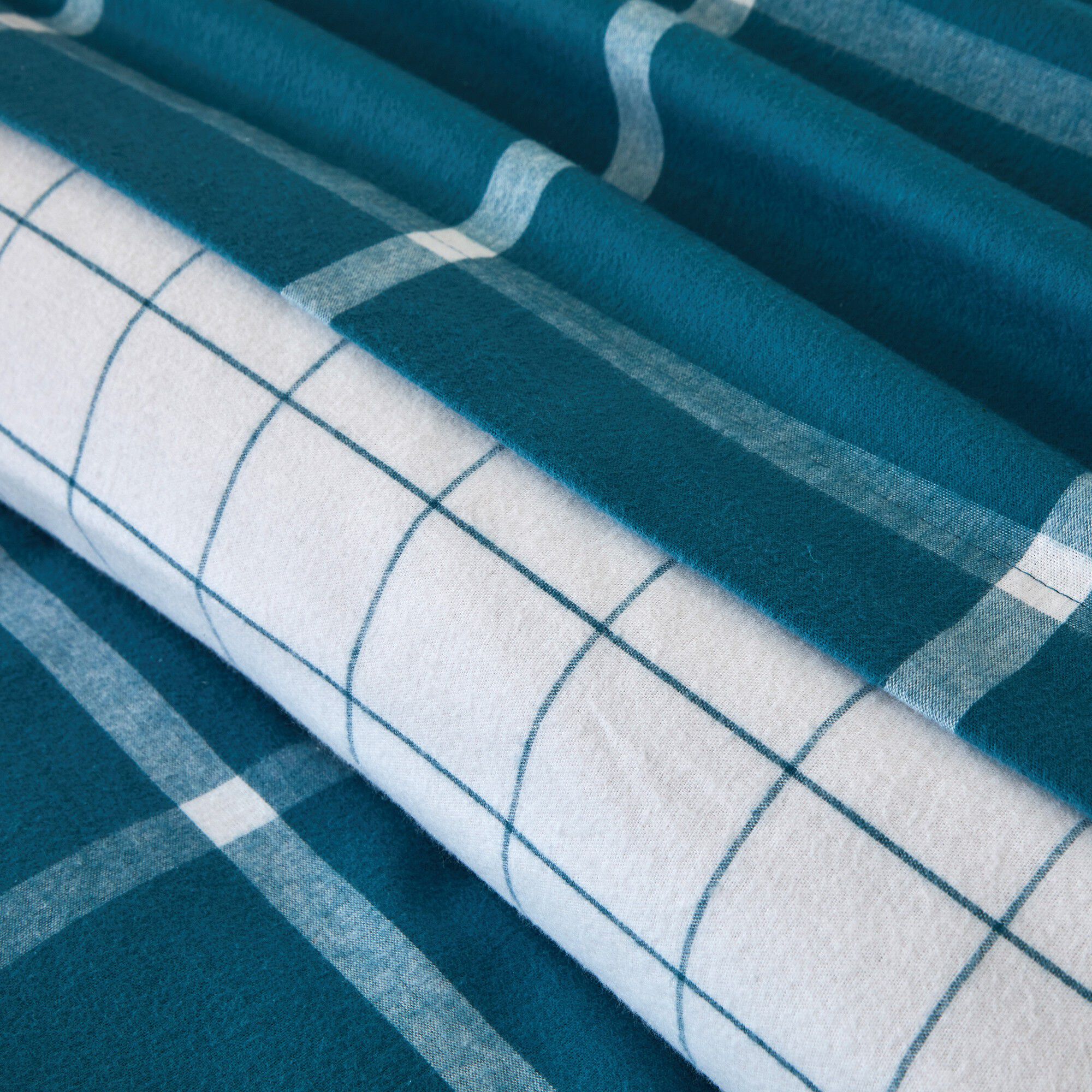 Linge de lit à carreaux réversible flanelle tissé teint