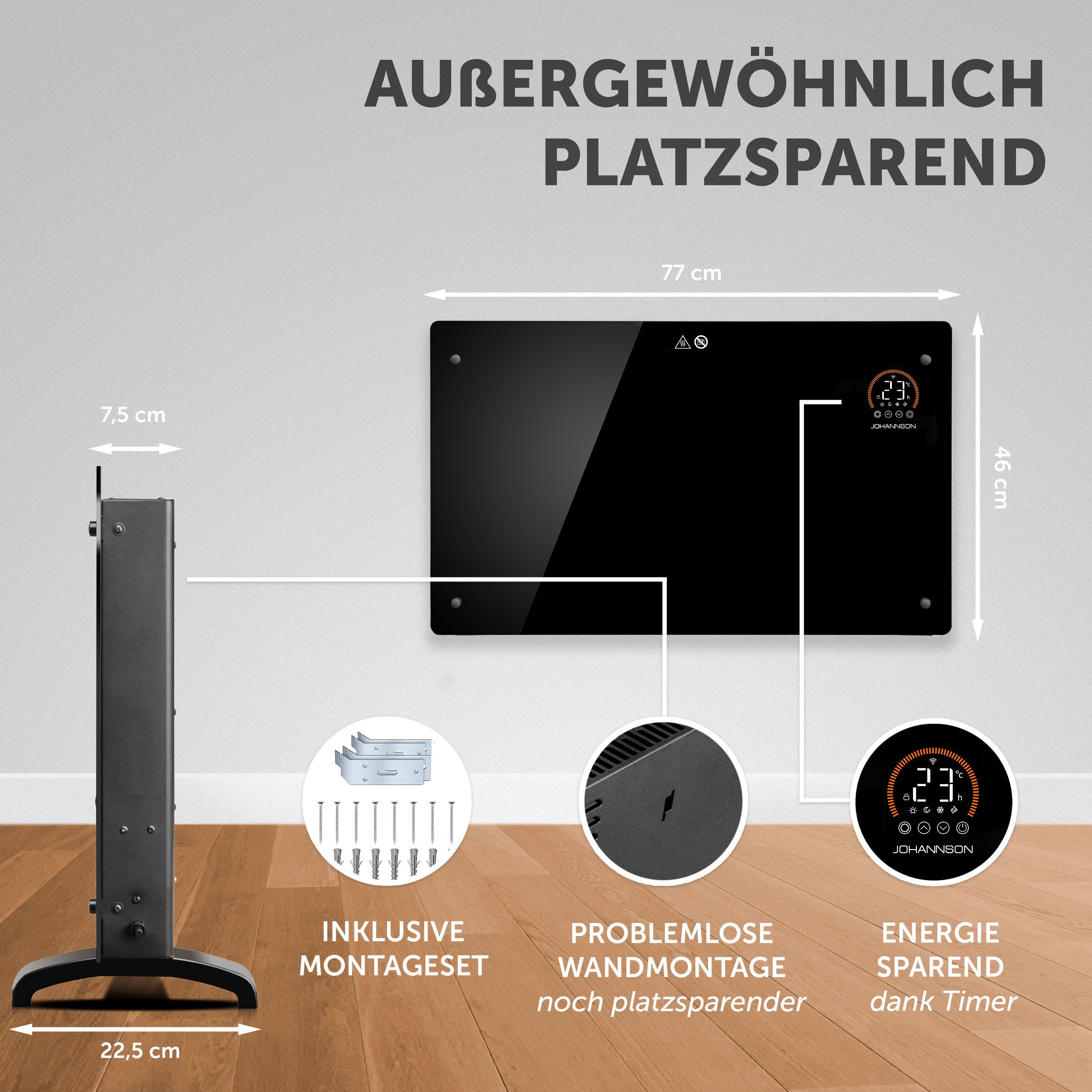 Johannson Konvektor Elektroheizung Aurora 2000W Konvektor Heizung, 2000.00 W, Überhitzungsschutz und Kindersicherung