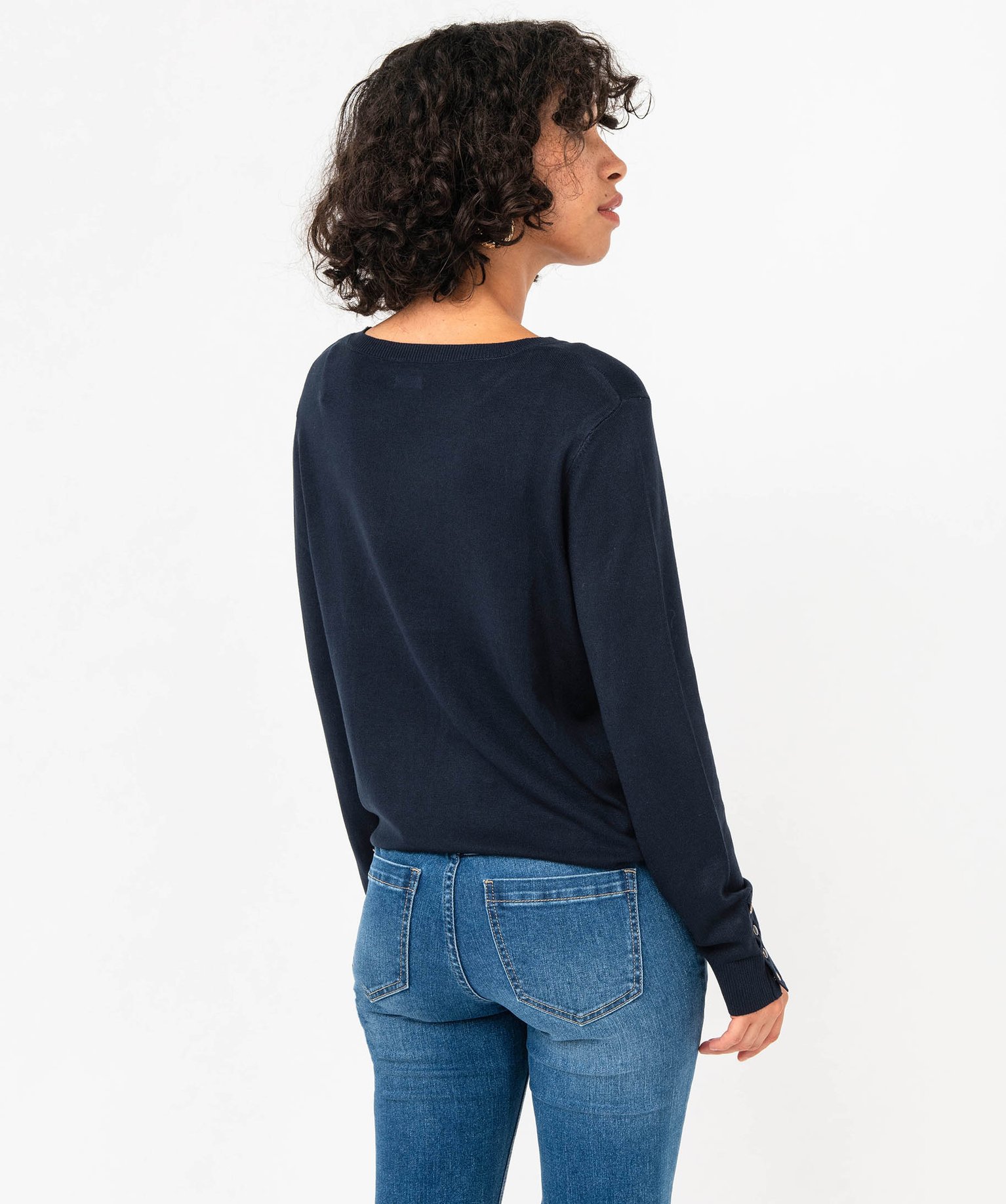 Pull à col rond en maille fine femme bleu | GEMO