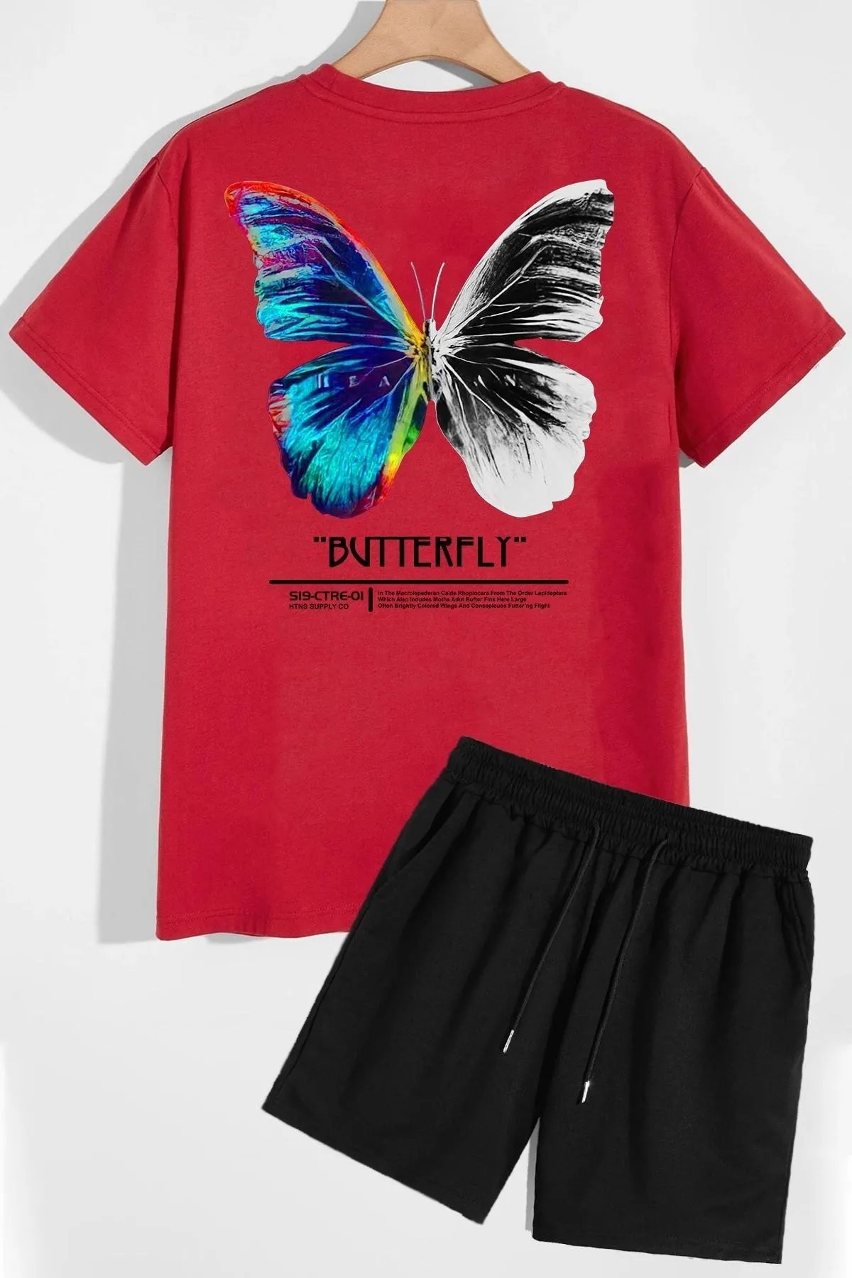 trendypassion  Shorts-T-Shirt-Trainingsanzug-Set mit Schmetterlings-Rückendruck