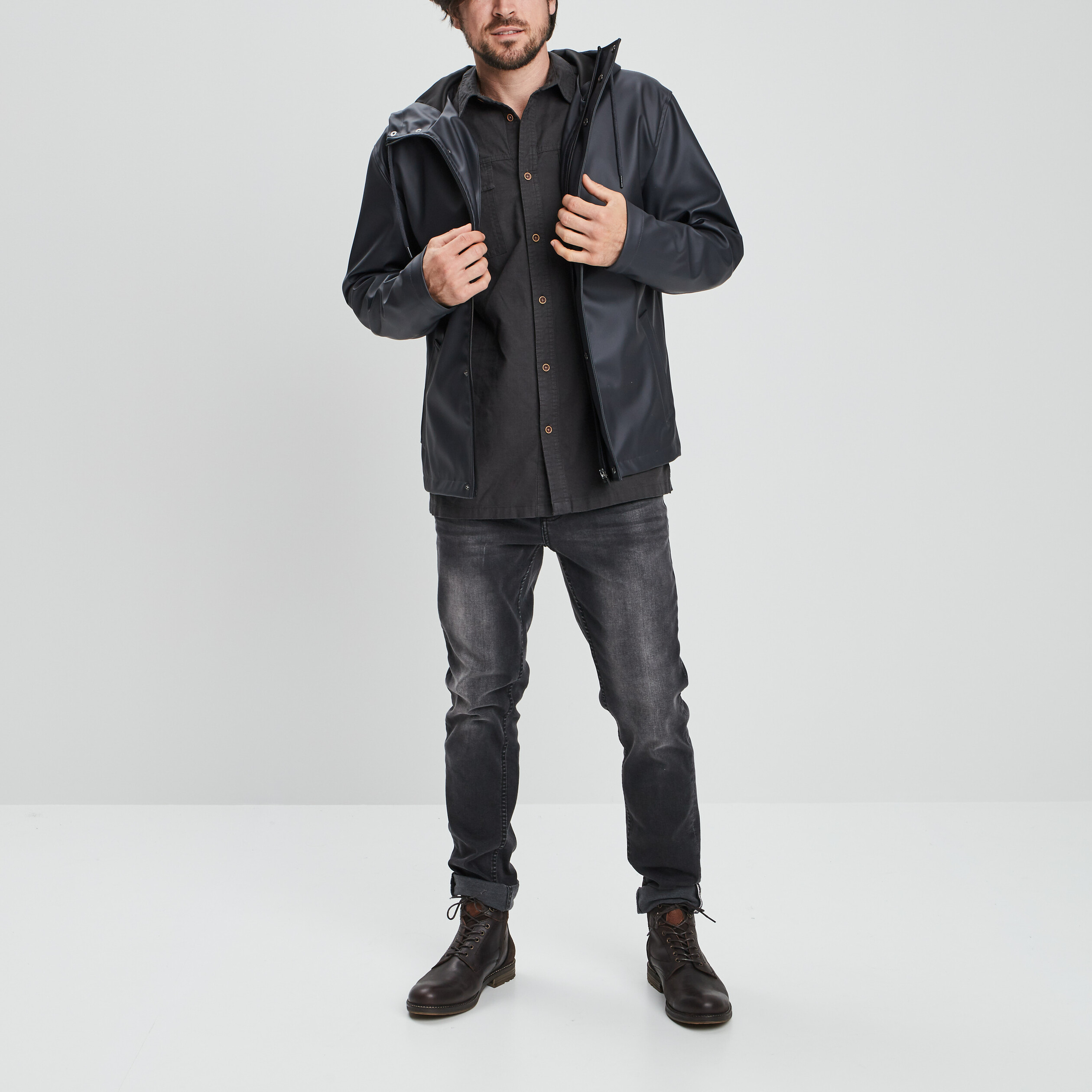 Imperméable court à capuche gris foncé homme | La Halle