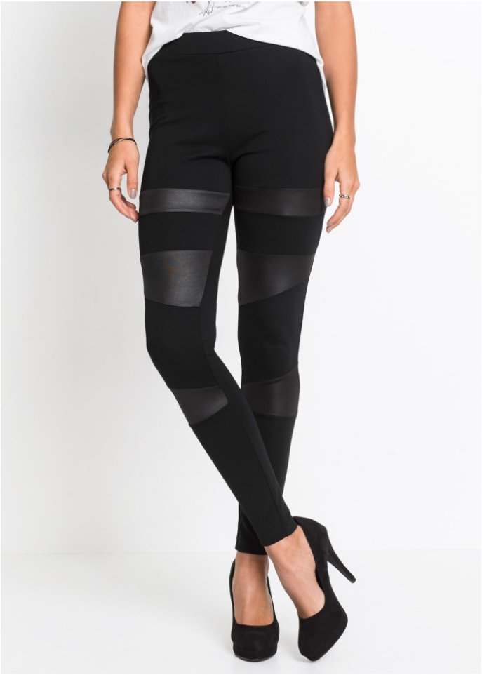 Leggings mit Lederimitat-Einsätzen