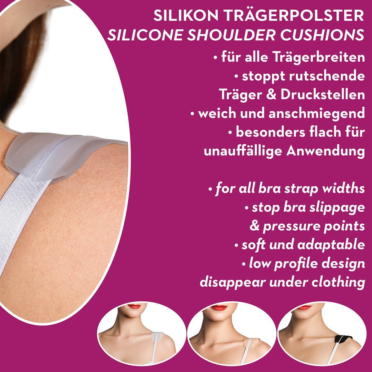 Miss Perfect BH-Träger W2G400023456710, Trägerpolster Baumwolle oder Silikon in Schwarz Weiß Haut Transparent