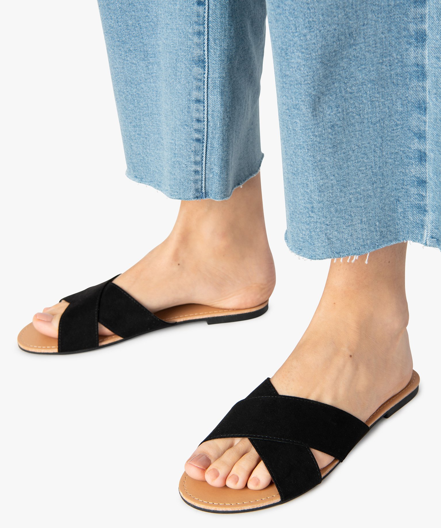 Sandales femme à larges brides croisées souples noir | GEMO