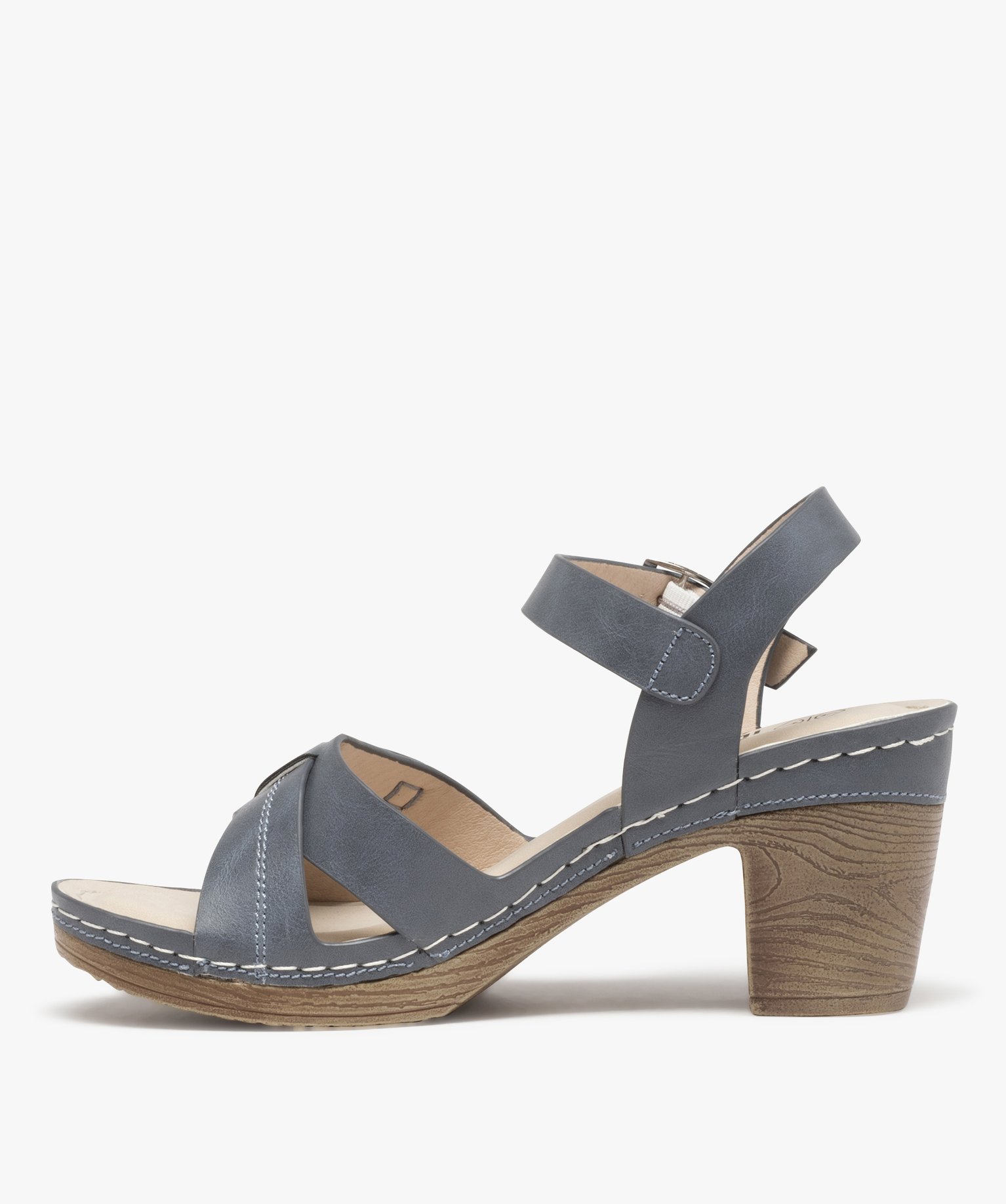 Sandales femme à talon imitation sabot et brides unies marron | GEMO