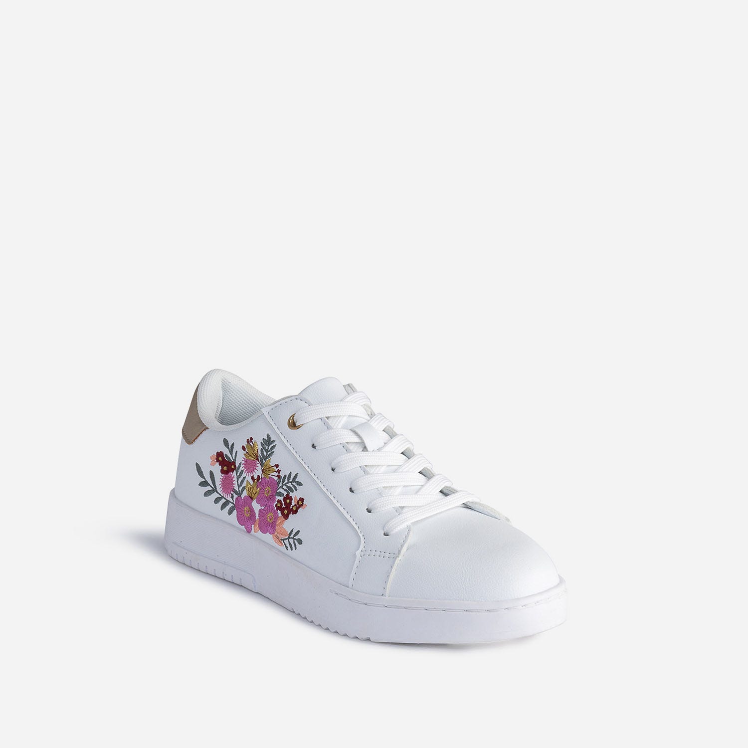 Tennis TEXTO blanche brodée fleurs roses