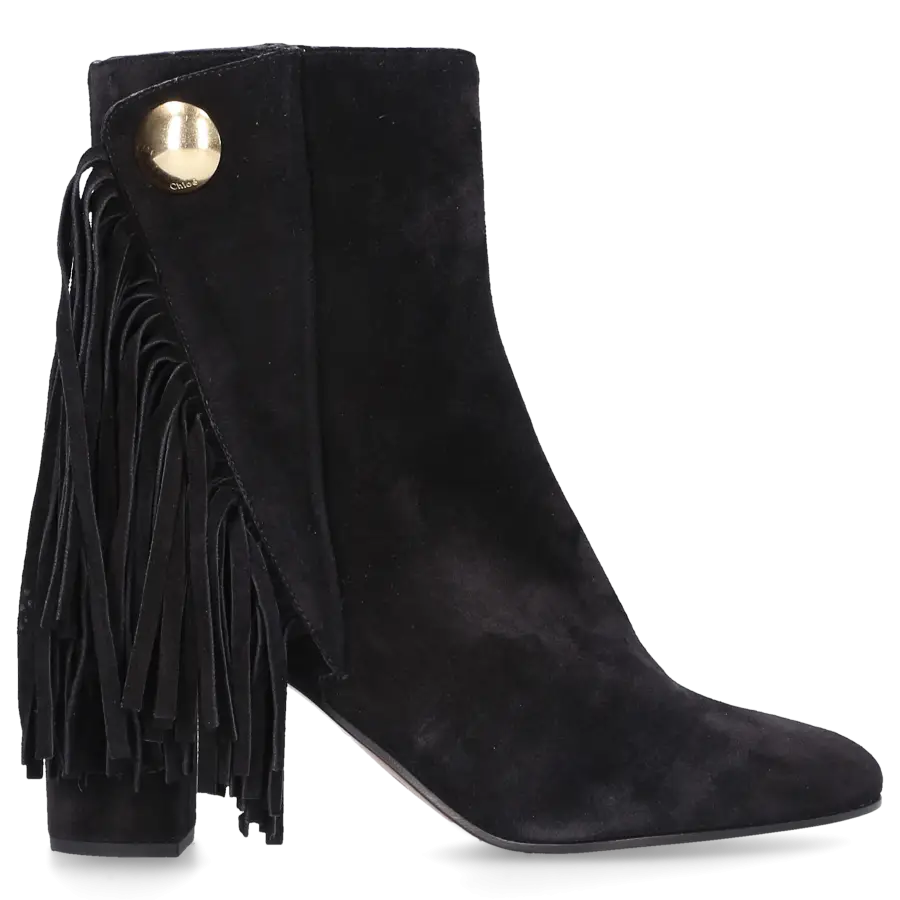 Chloé - Stiefeletten Logo Fransen schwarz - schwarz