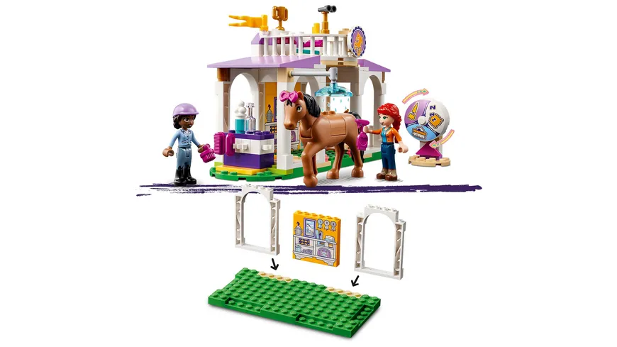 LEGO Friends 41746 Reitschule, Pferdespielzeug-Set mit Aliya und Mia