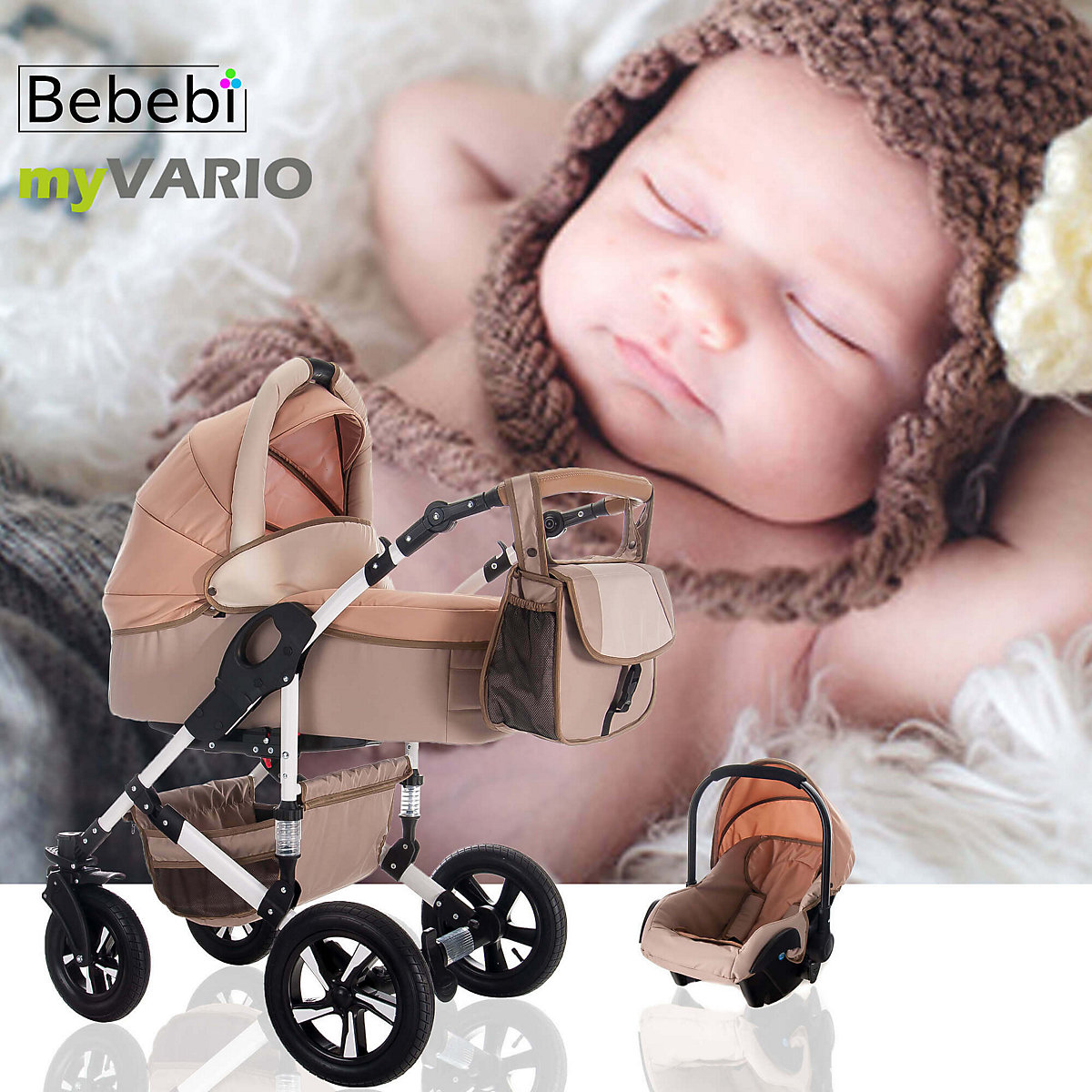 myVARIO | 3 in 1 Kombi Kinderwagen Komplettset | Hartgummireifen Kombikinderwagen