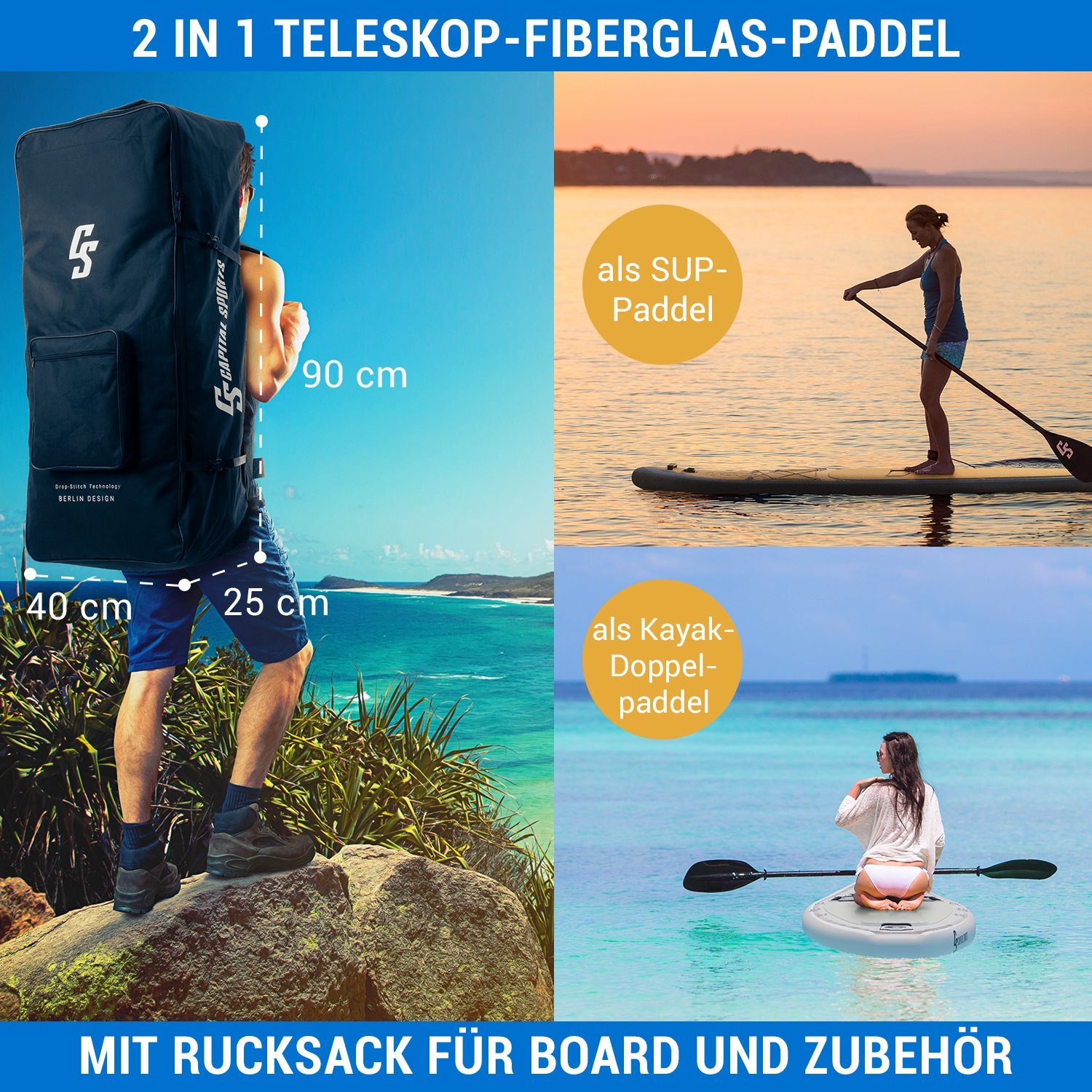Capital Sports Inflatable SUP-Board Kipu Allrounder 365, Paddle Board, (Set), Stand Up Paddling Board Standup Paddle Board SUP Board Paddel Board