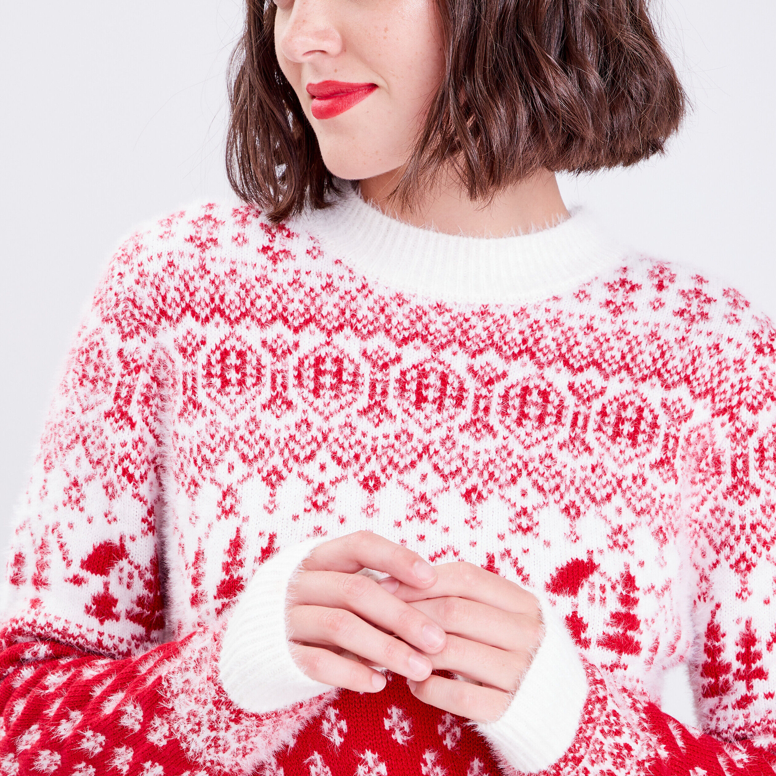 Pull avec col rond rouge femme | Cache Cache