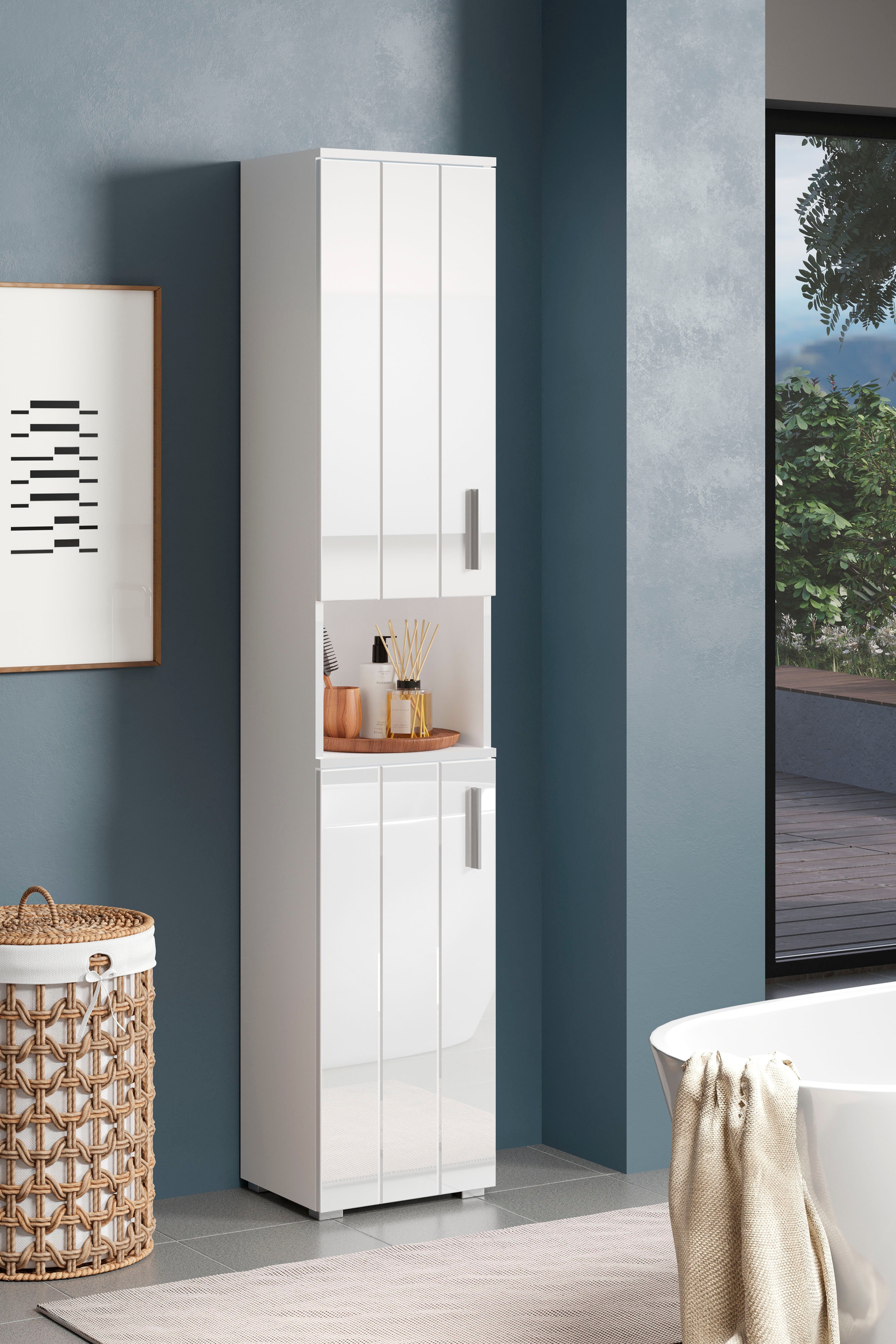 welltime Hochschrank Prag (1-St) Badmöbel mit wechselbarem Türanschlag, Breite 37cm