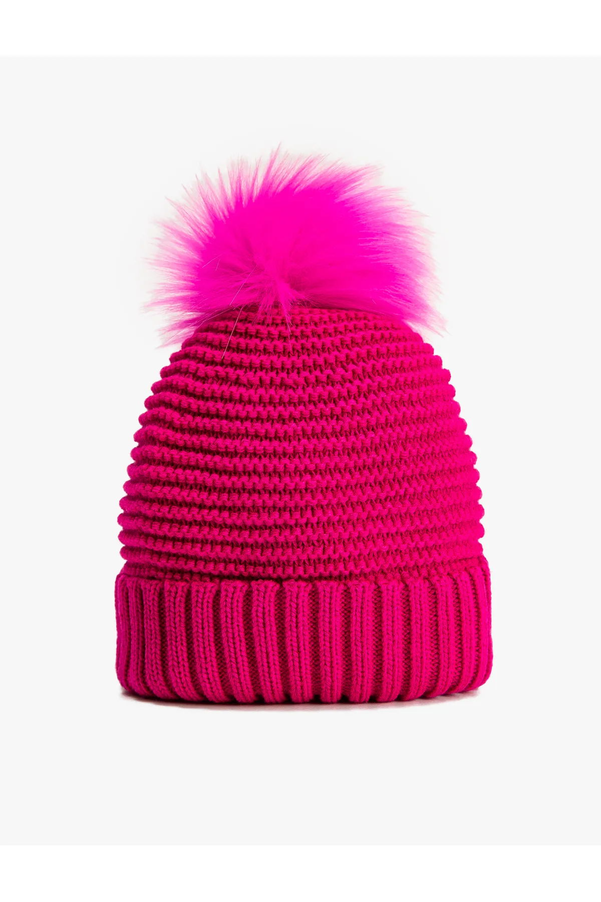 Koton  Elastische Strickmütze mit Pompom-Detail aus Kunstfell