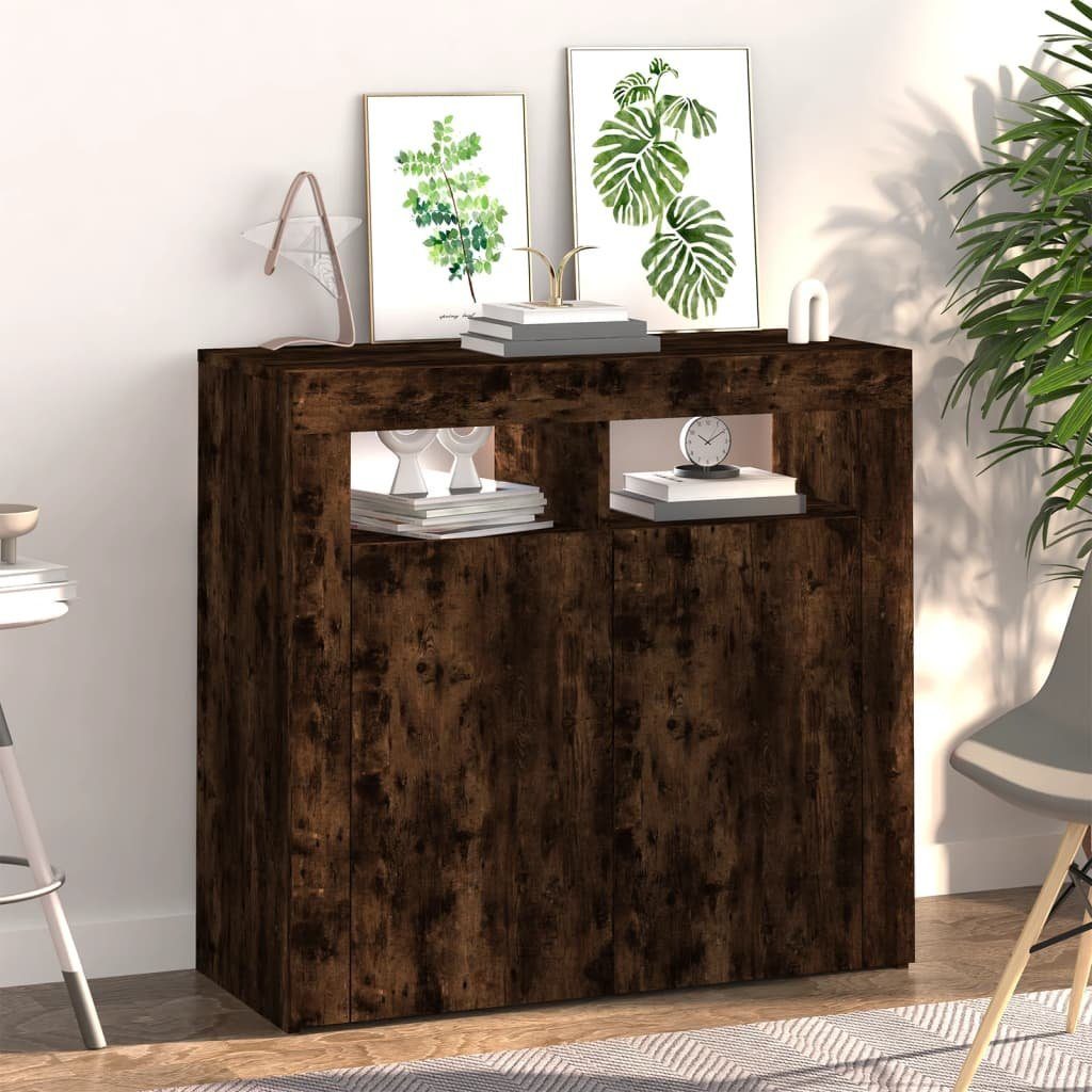 vidaXL Sideboard Sideboard mit LED-Beleuchtung Räuchereiche 80x35x75 cm (1 St)