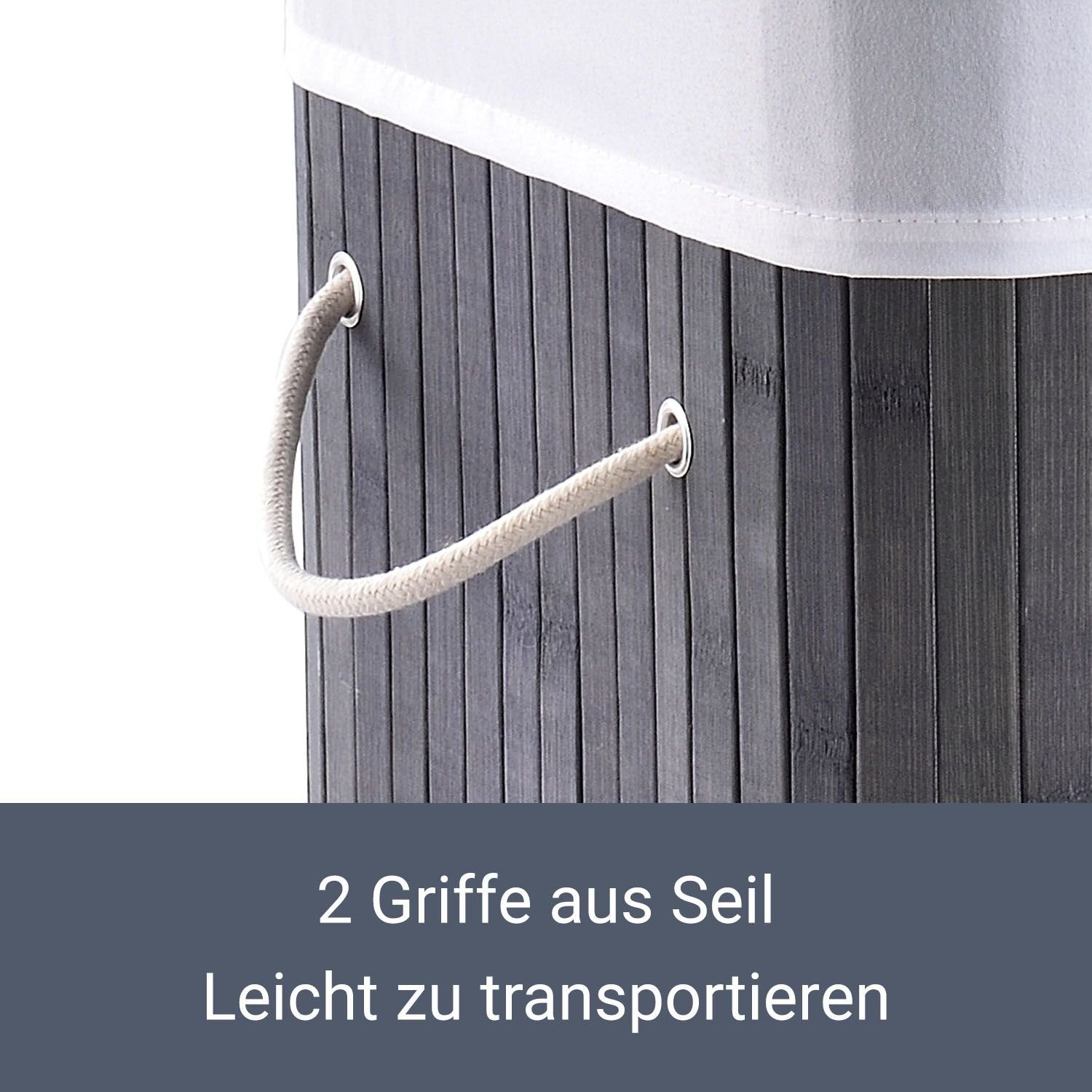 Juskys Wäschekorb Curly 72 L, 72 l, mit Tragegriffe, Deckel, Wäschesack waschbar, platzsparend
