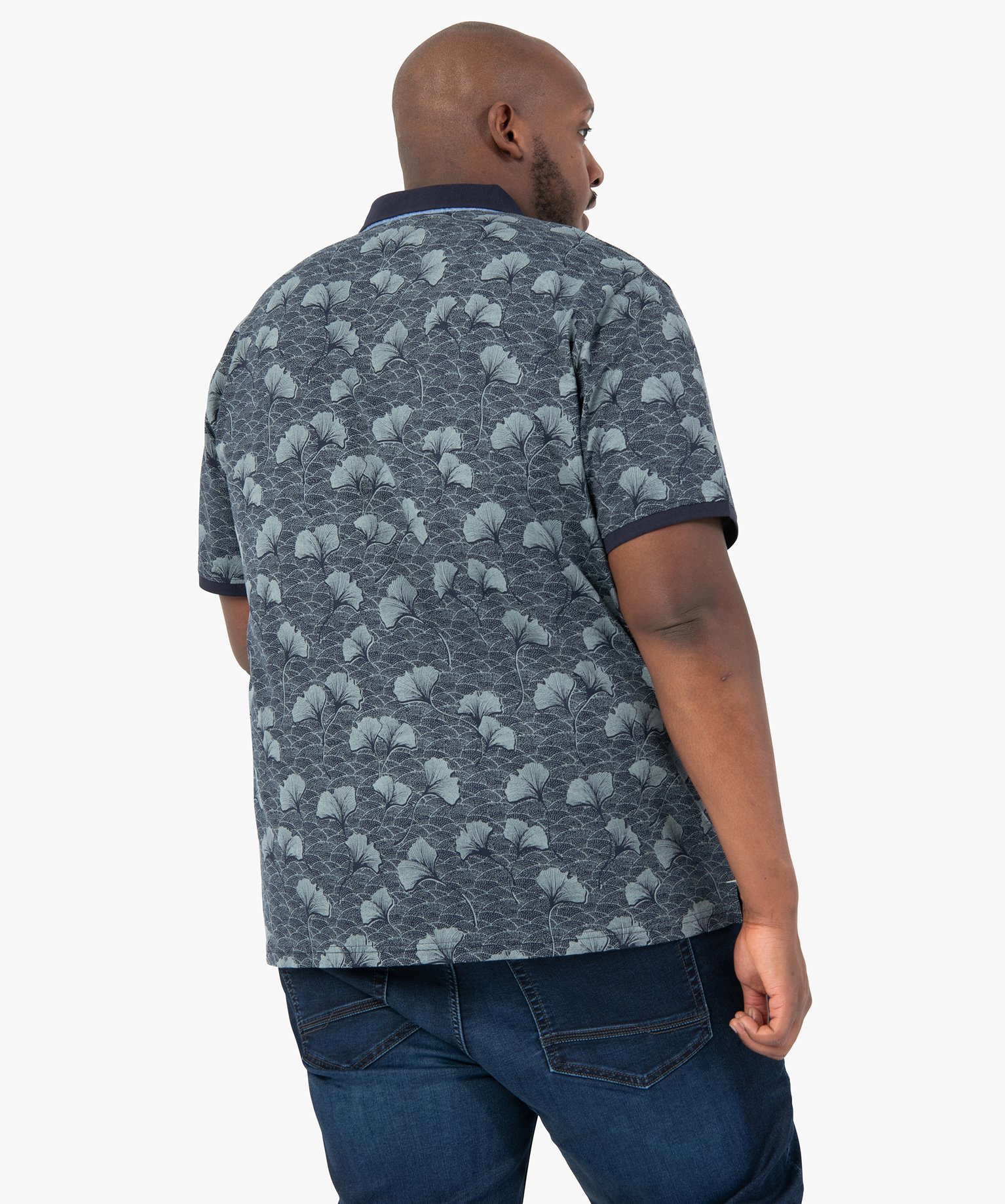 Polo homme grande taille à manches courtes et motif feuille bleu | GEMO