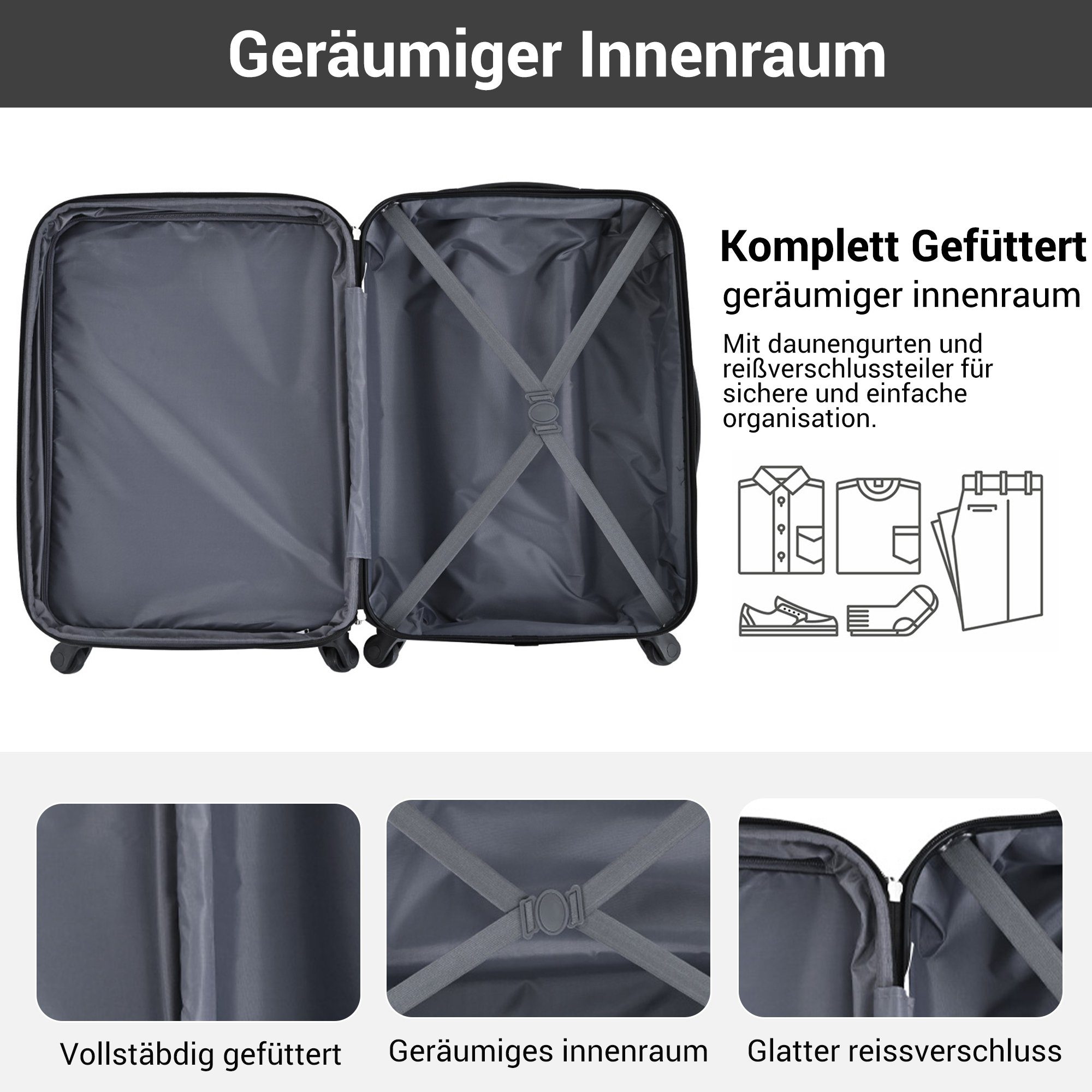 Flieks Hartschalen-Trolley, 4 Rollen, Hartschalenkoffer Handgepäck-Trolley Reisekoffer Geschäftsreisekoffer