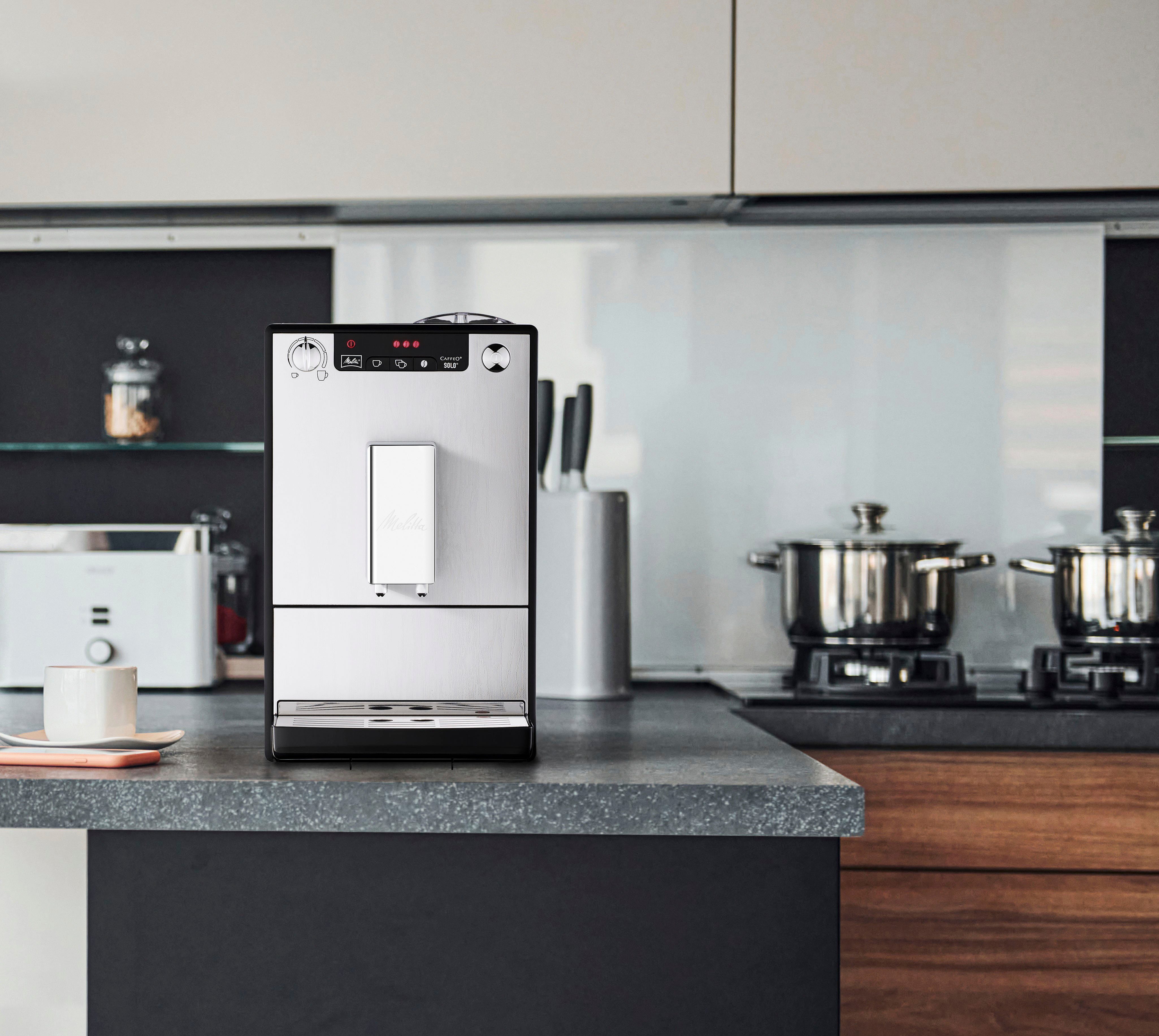 Melitta Kaffeevollautomat Solo® E 950-111, Organic Silver, Perfekt für Café crème & Espresso, nur 20cm breit
