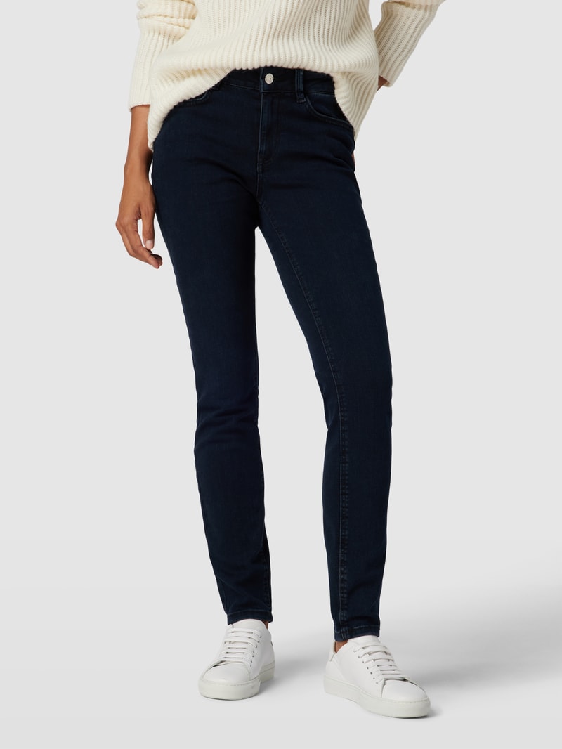 Slim Fit Jeans mit Viskose-Anteil und Label-Details in dunkelblau