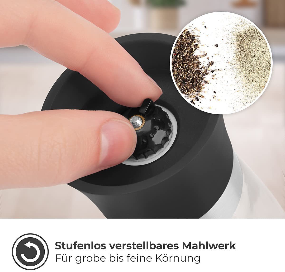 Thingles Gewürzmühle 2er Set Gewürzmühlen Keramikmahlwerk 19cm Schwarz, Schwarz 19 Cm