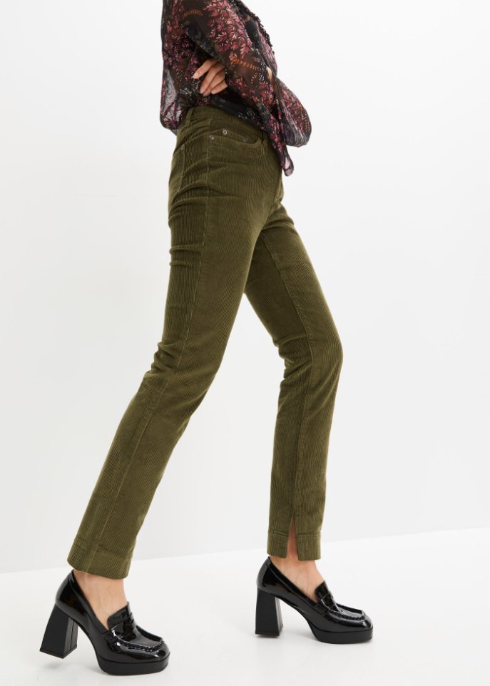 Stretch-Cordhose, Straight mit Schlitz
