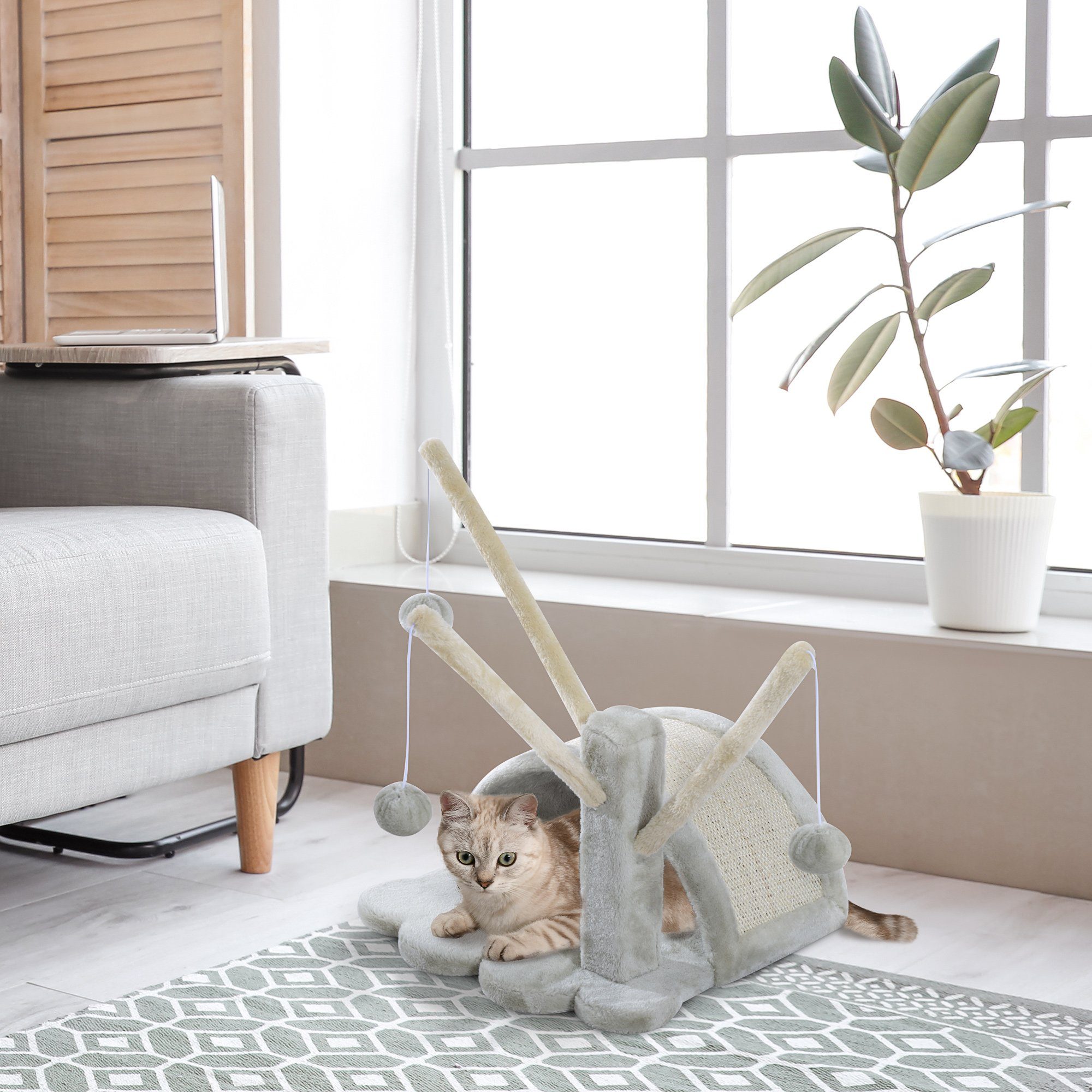 PawHut Kratzbaum Katzenbaum Katzenkratzbaum Kletterbaum Katze Sisal (Modell7/hellgrau), 38L x 38W x 40H cm