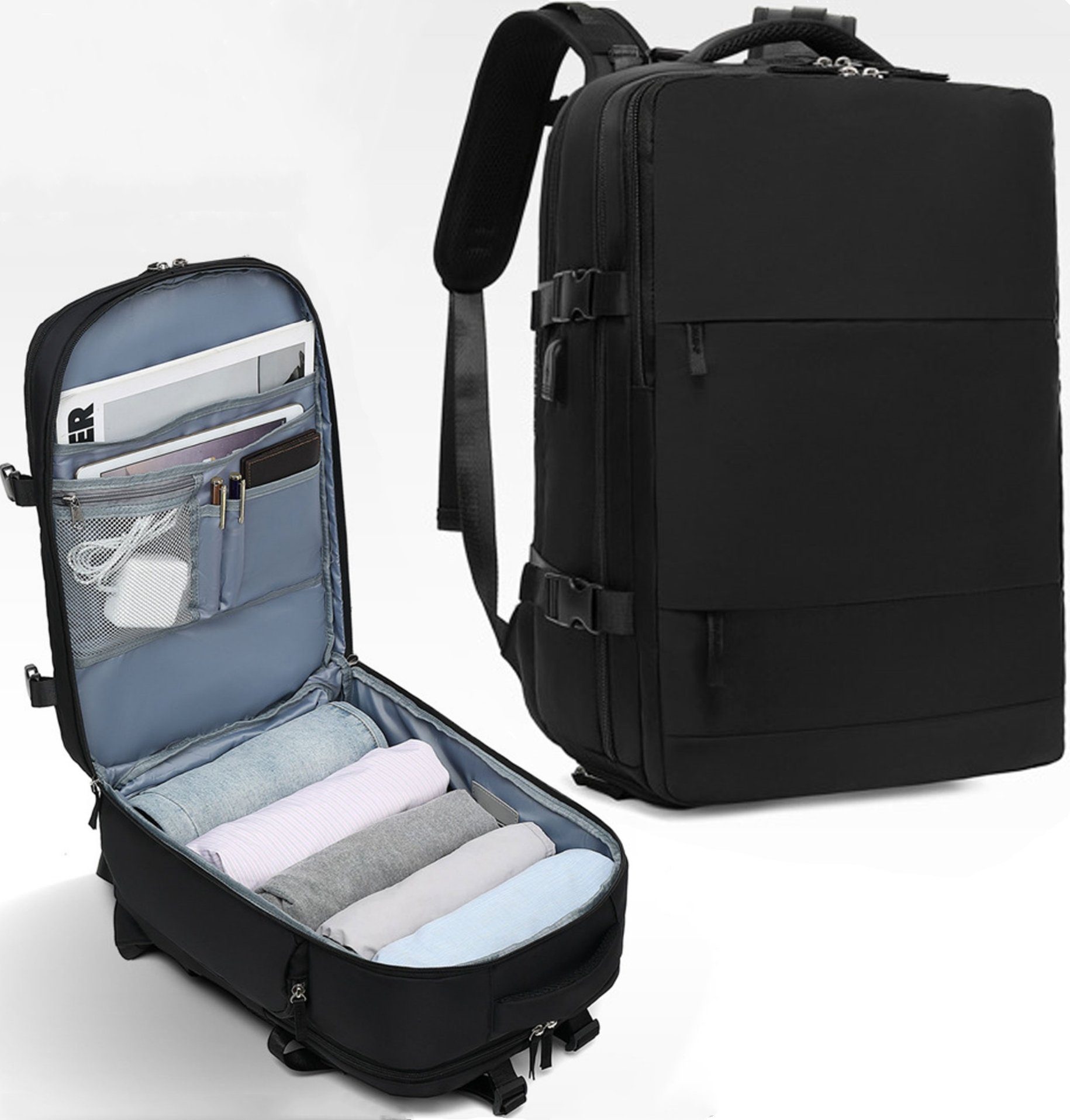 REDOM Reiserucksack Freizeitrucksack Sportrucksack Reisen Rucksack Sporttasche Rucksäcke (Notebook Laptop Tasche Schule Uni Rucksack Handgepäck, Reisenrucksack, mit Schuhfach und Nasstasche, mit USB-Ladeanschluss), Schulrucksack Schultasche Weekender