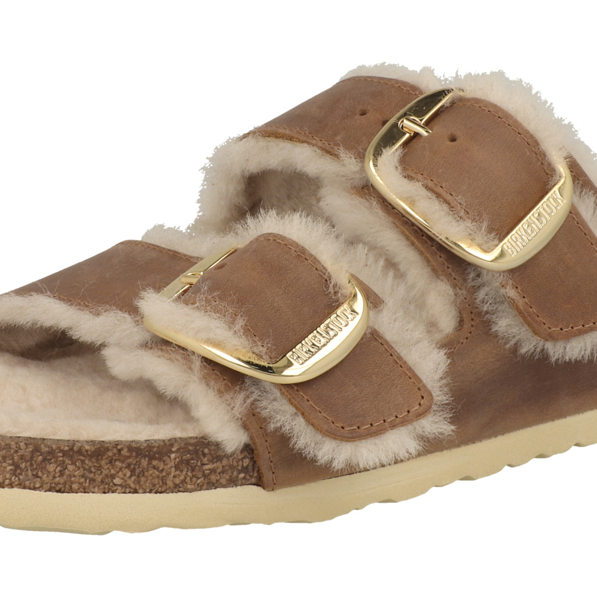 Birkenstock Arizona Big Buckle Lammfell Geöltes Nubukleder schmal Sandale braun