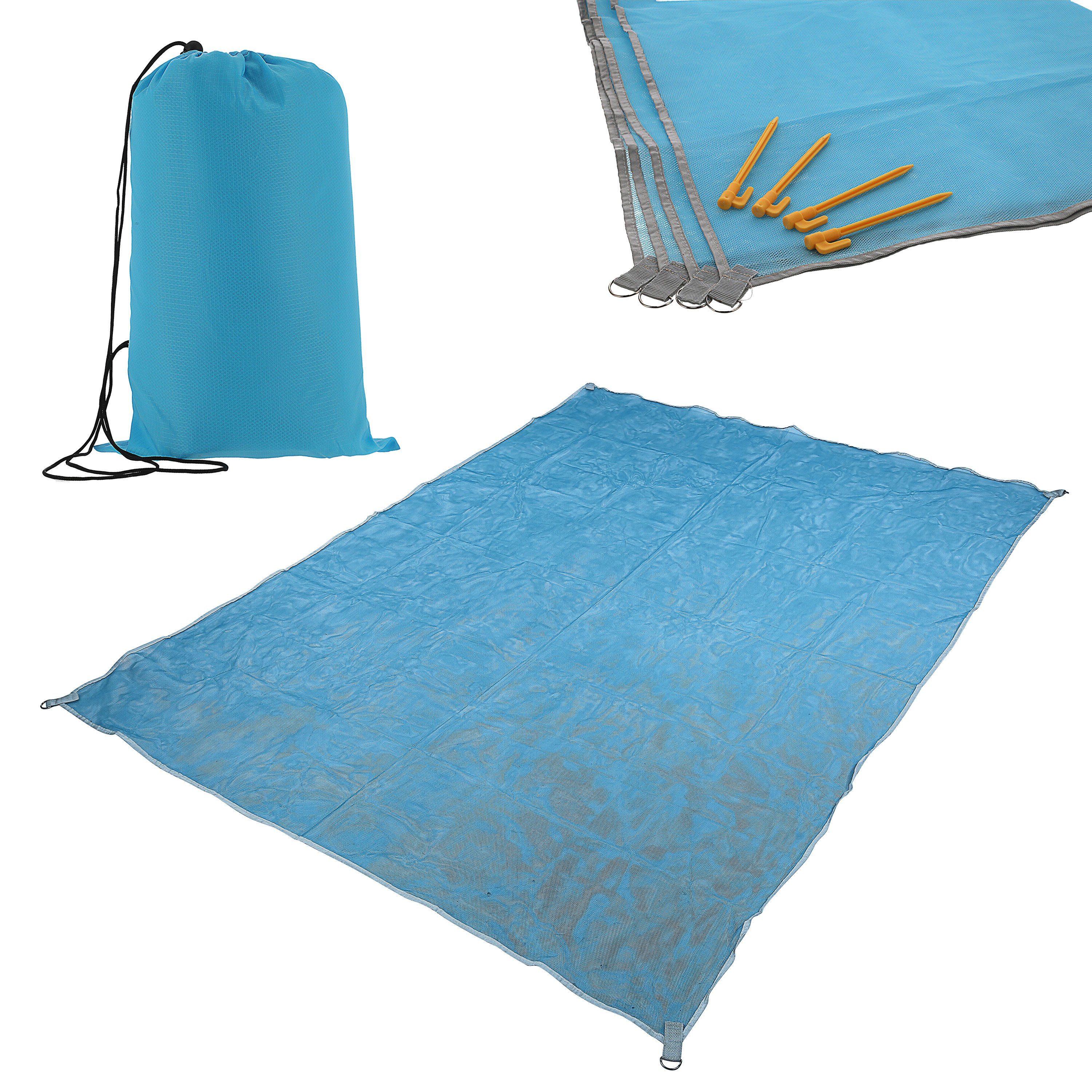 CEPEWA Strandtuch Stranddecke sandfrei blau 200x200cm Heringe Beutel