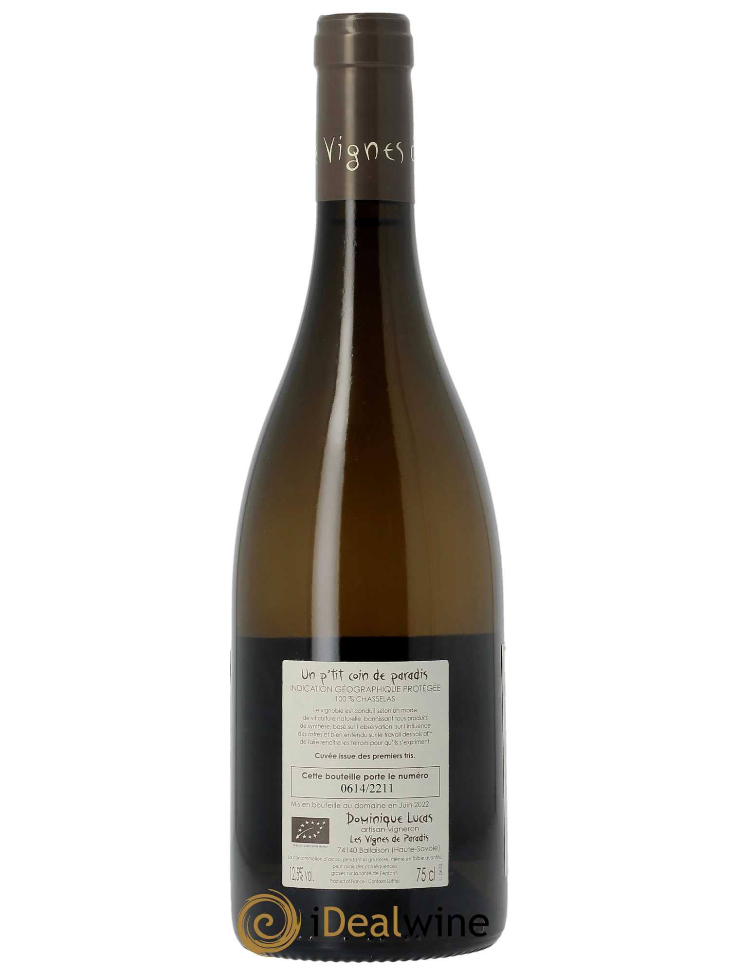 IGP Vin des Allobroges Chasselas Un p'tit coin de paradis Les Vignes de Paradis  2021 - Lot de 1 Bouteille